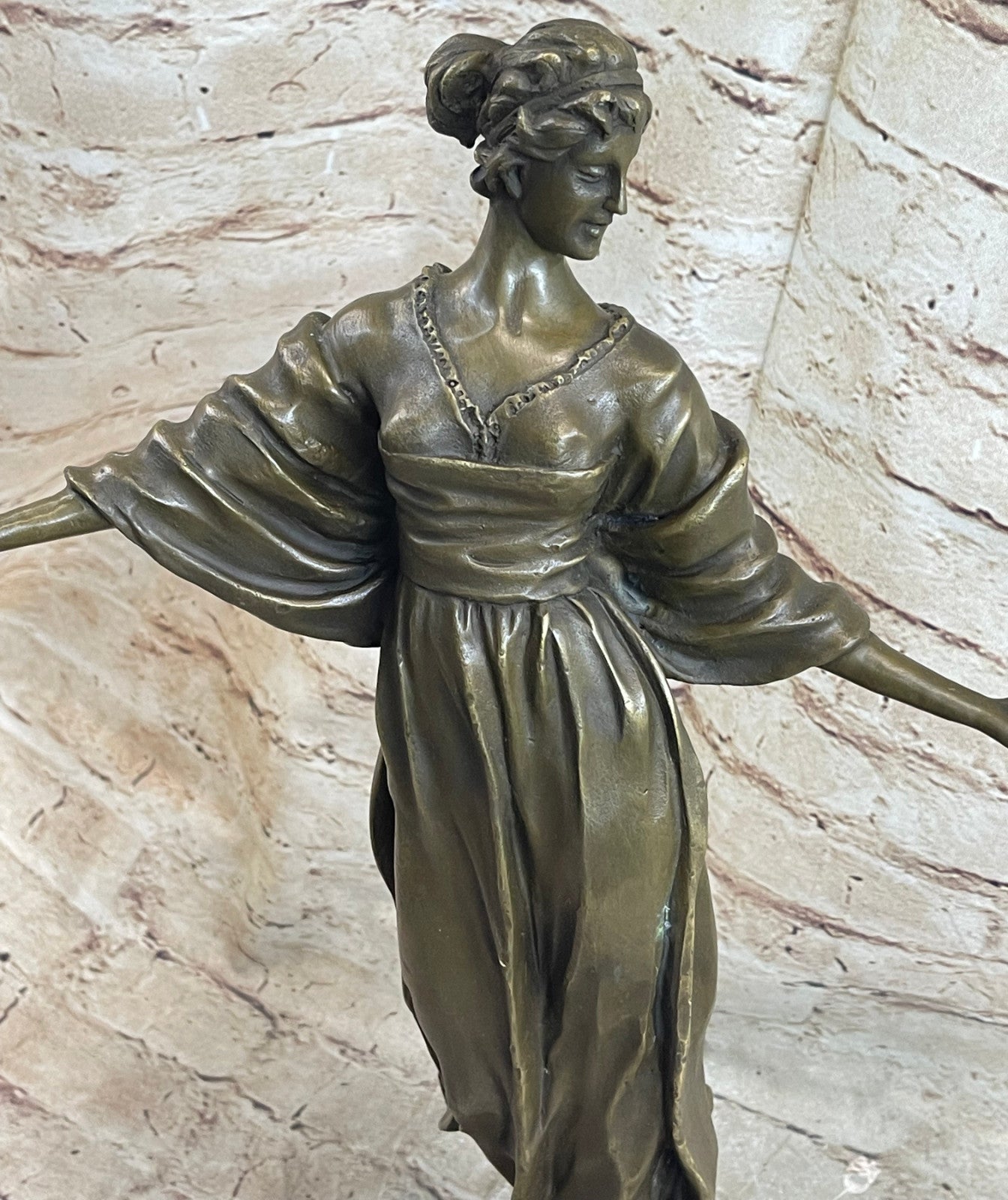 Genuine Real Bronze Art Deco Victorian woman Lady Female Sculpture Figurine Figure