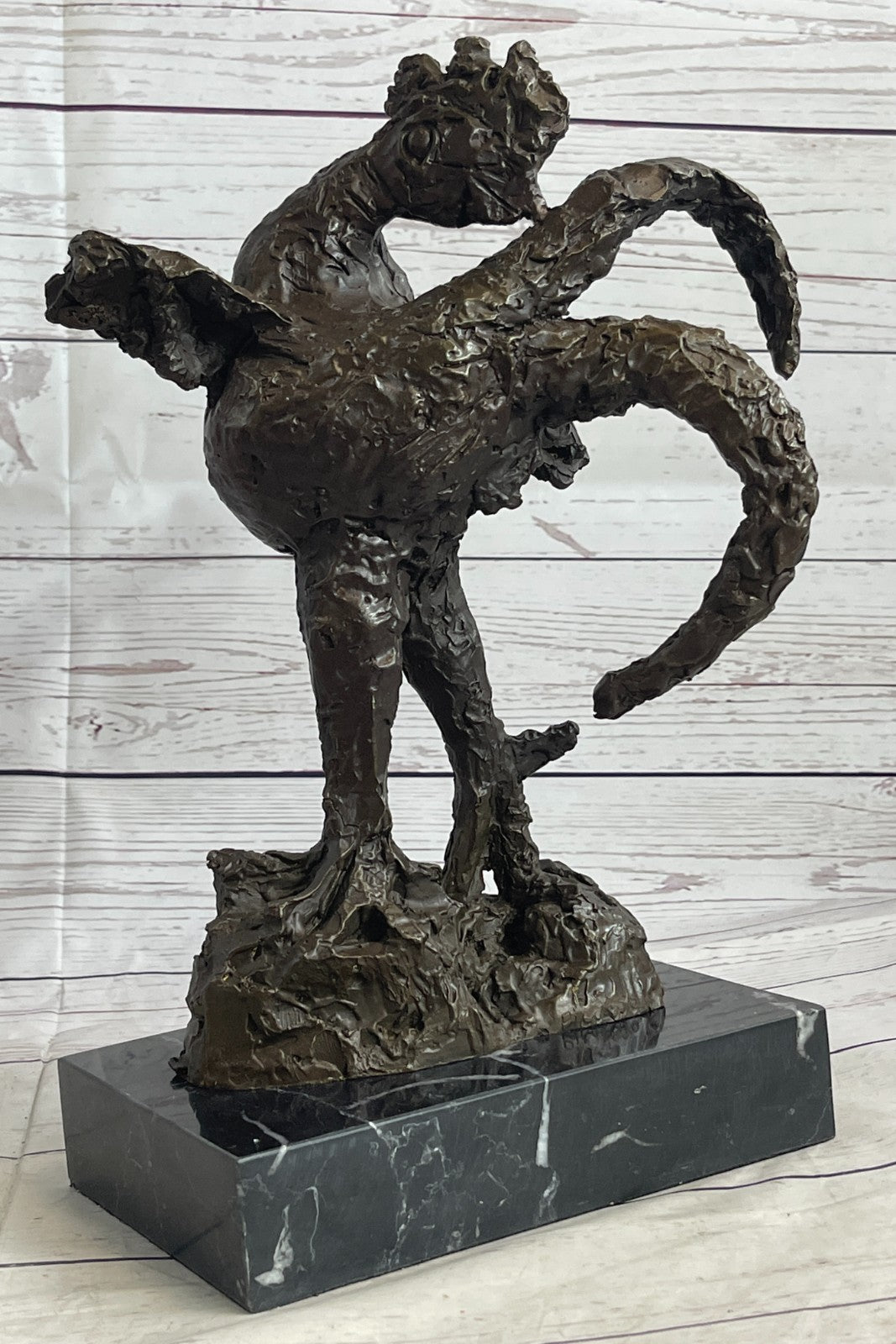 11"China Bronze Wealth Money Yuanbao Coin Zodiac Animal Rooster Cock Ruyi Statue