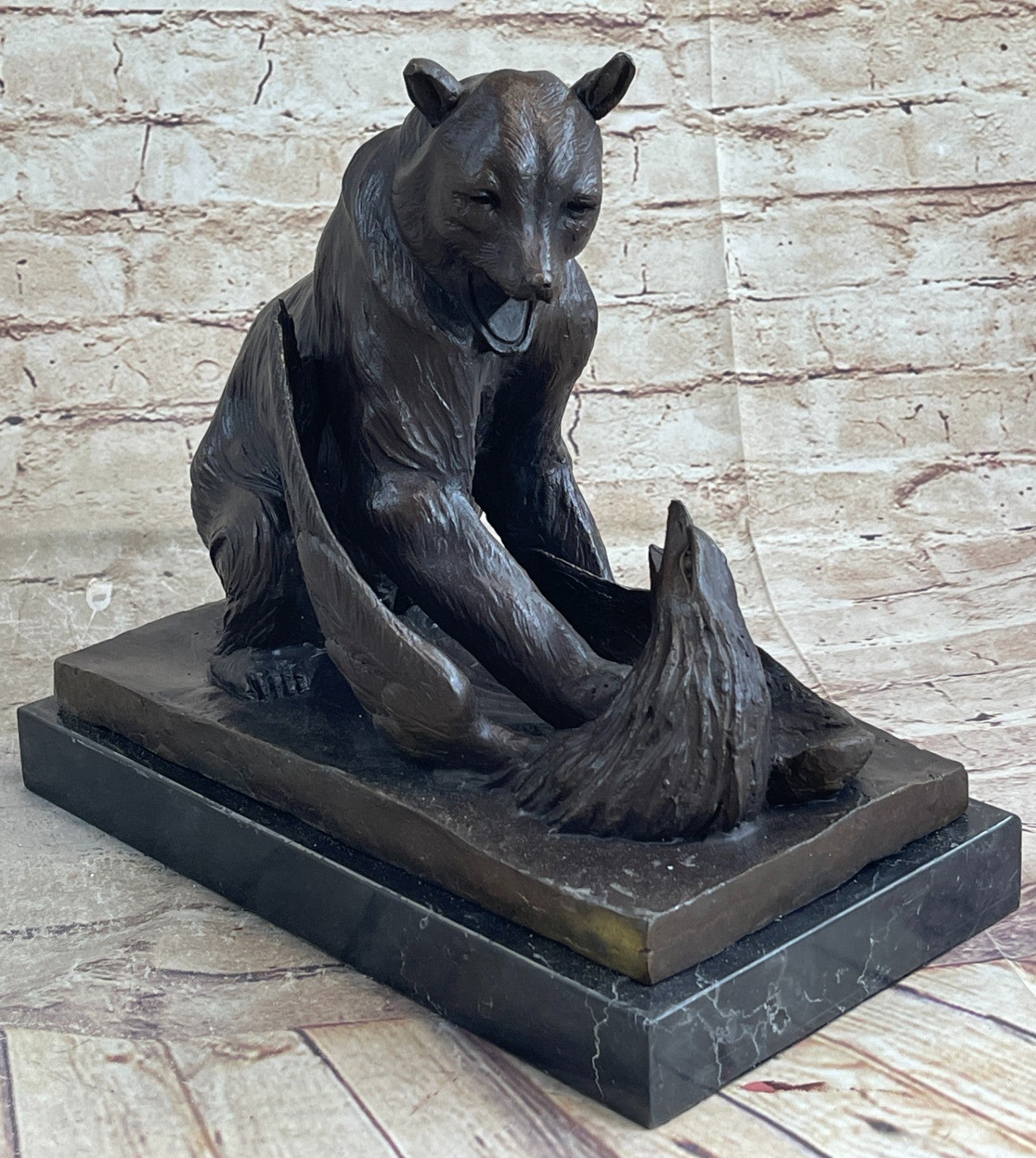 Handcrafted bronze sculpture SALE Base Marble Eagle Attacking Bear Barye Signed