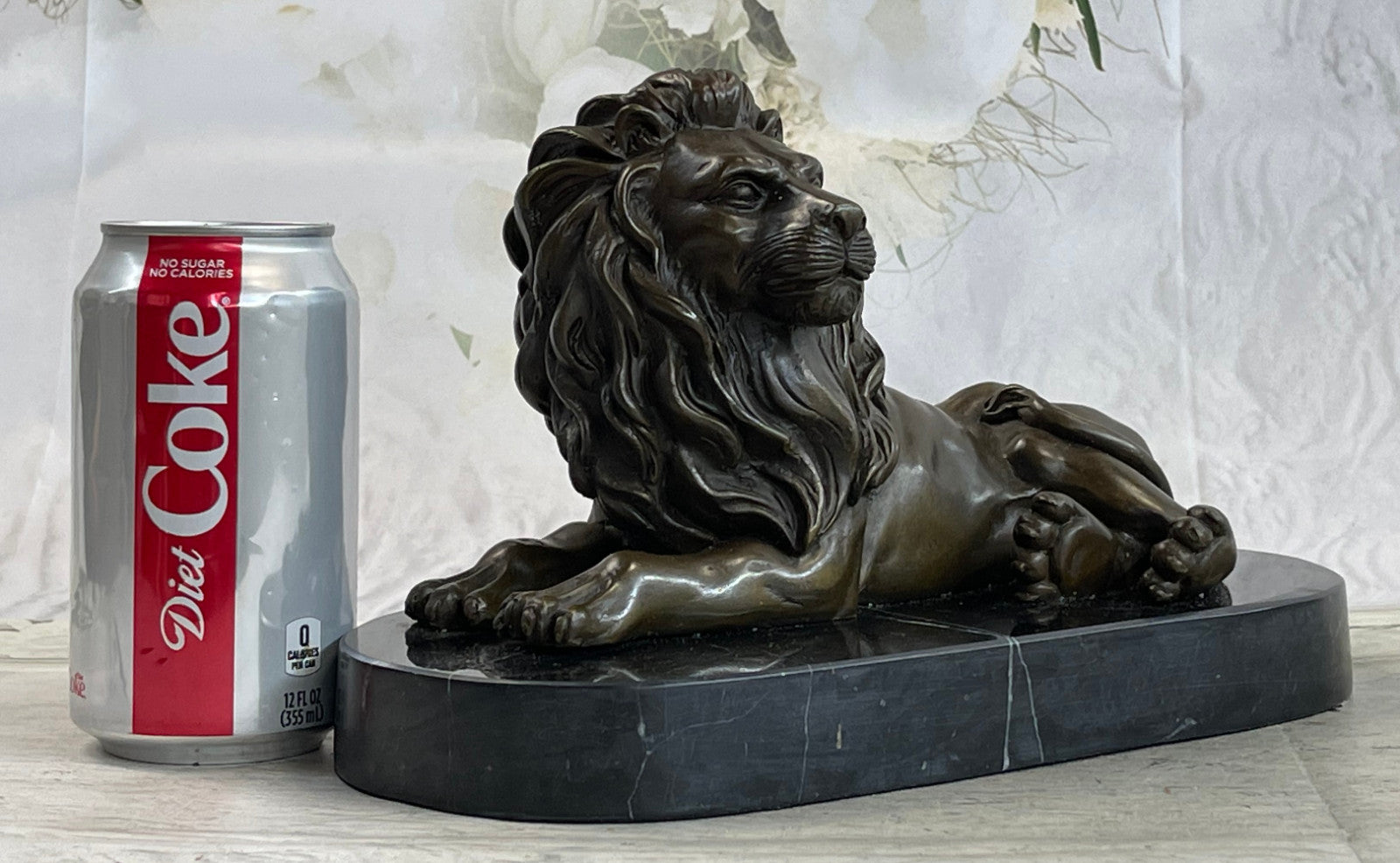 Western Art Decor Bronze Sculpture Foo Dog Lion King Marble Base Statue Figurine