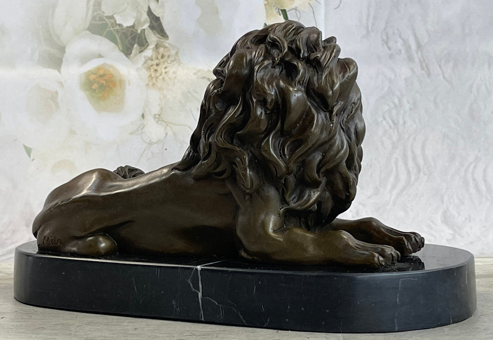 Western Art Decor Bronze Sculpture Foo Dog Lion King Marble Base Statue Figurine