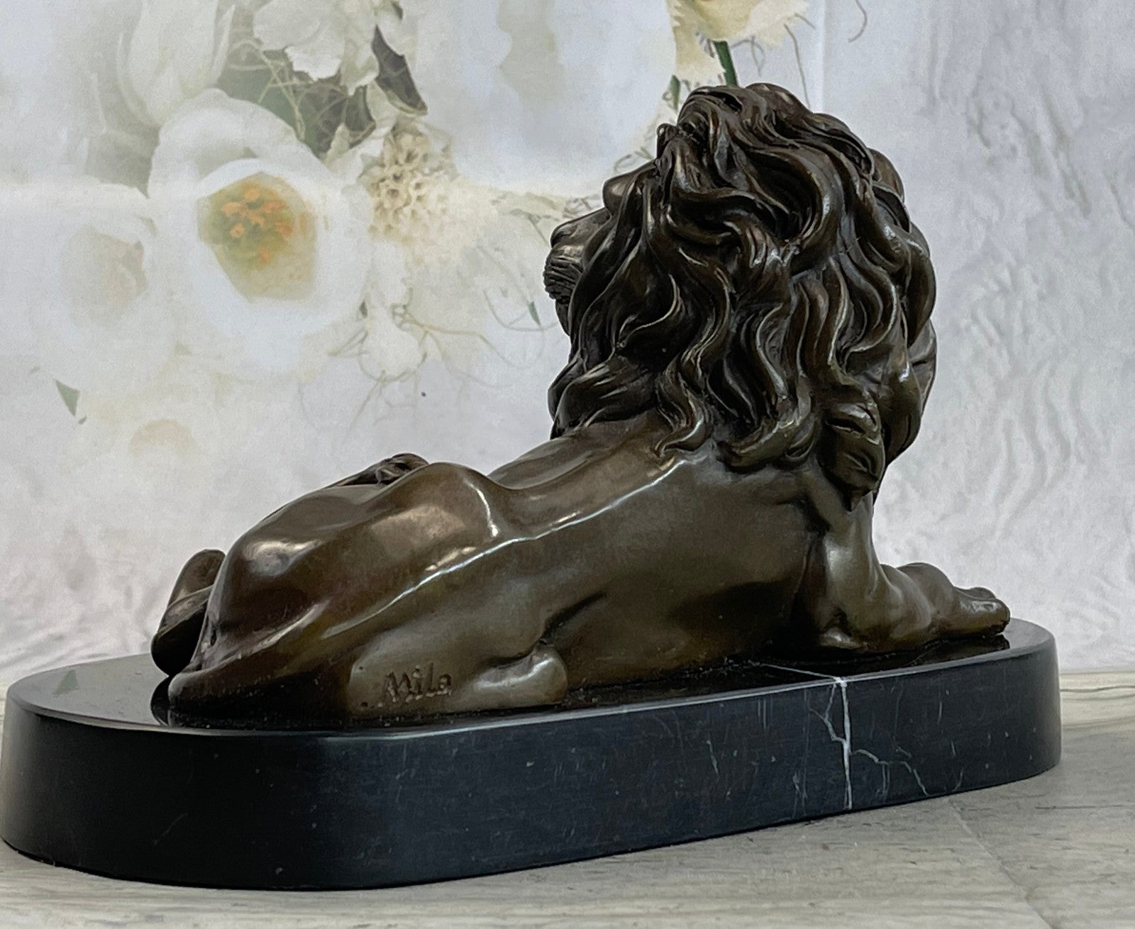 Western Art Decor Bronze Sculpture Foo Dog Lion King Marble Base Statue Figurine