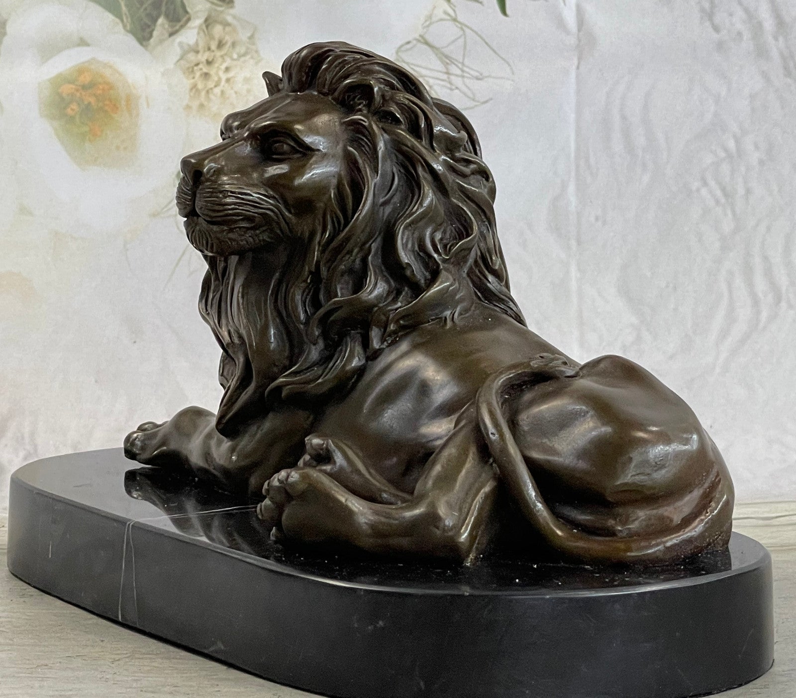 Western Art Decor Bronze Sculpture Foo Dog Lion King Marble Base Statue Figurine