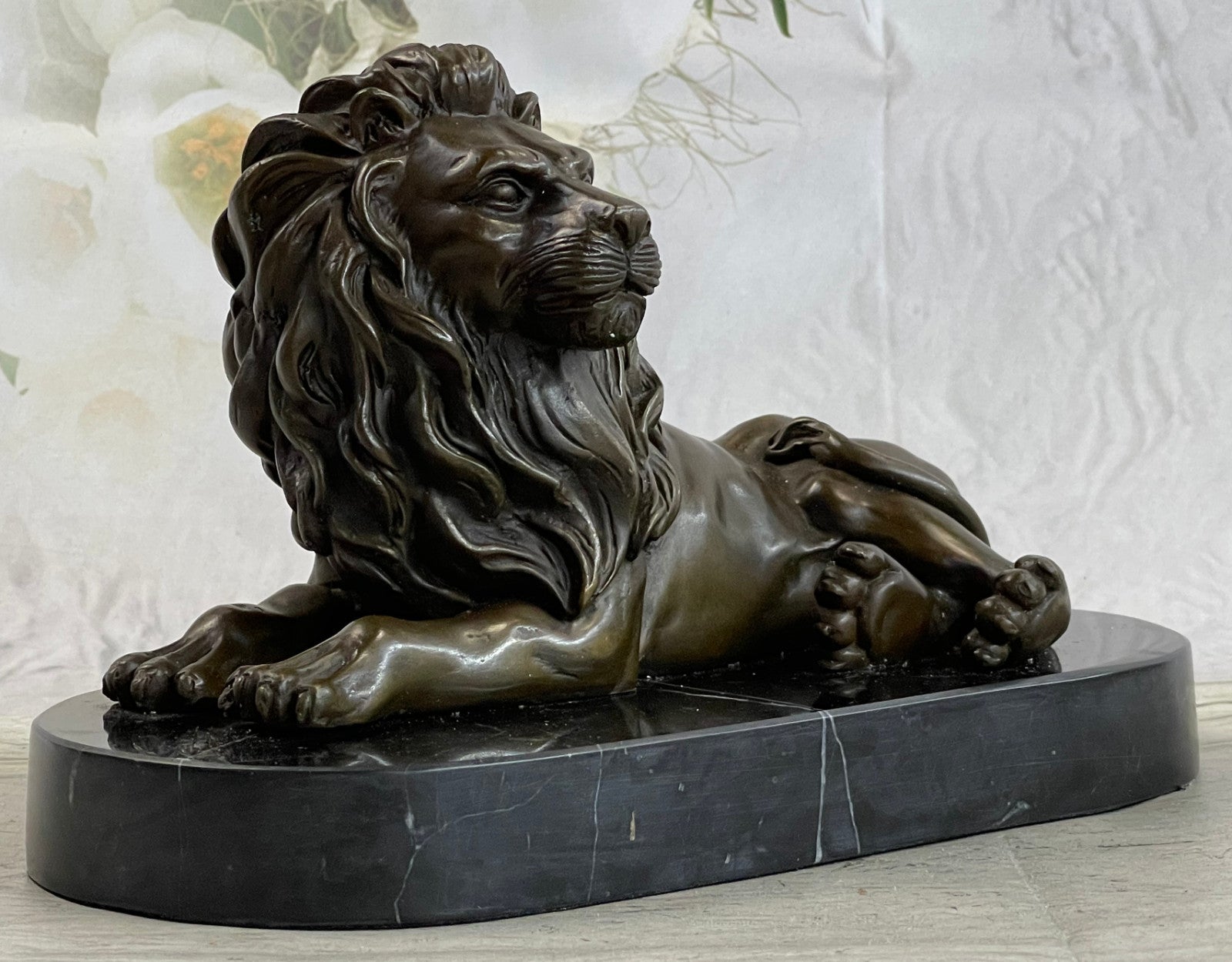 Western Art Decor Bronze Sculpture Foo Dog Lion King Marble Base Statue Figurine