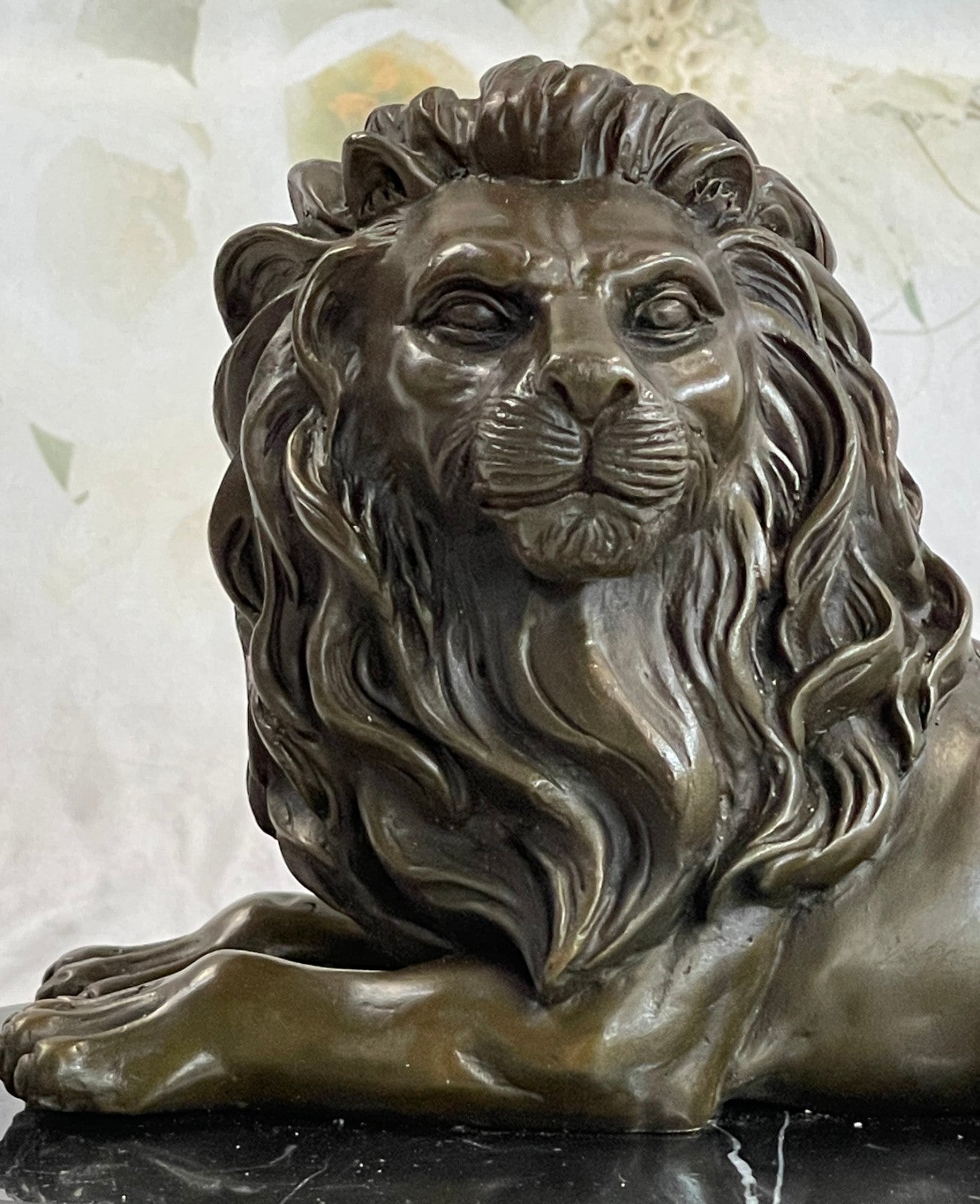 Western Art Decor Bronze Sculpture Foo Dog Lion King Marble Base Statue Figurine