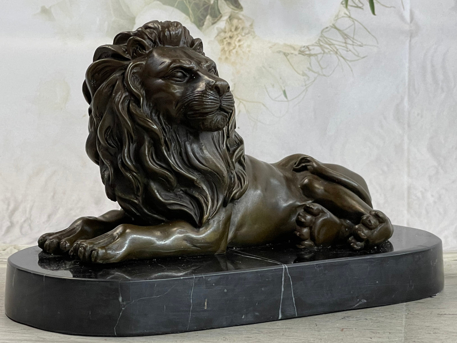 Western Art Decor Bronze Sculpture Foo Dog Lion King Marble Base Statue Figurine