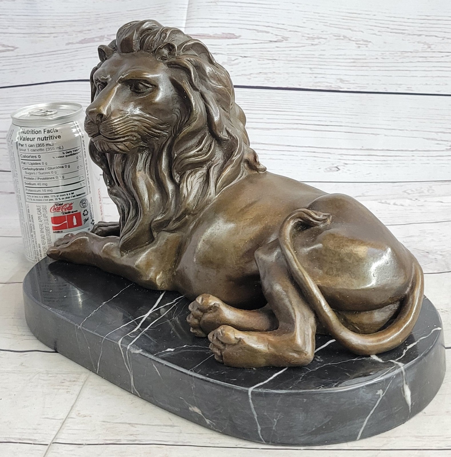 Art Deco Handcrafted Wildlife African Lion Bronze Sculpture Marble Base Figurine