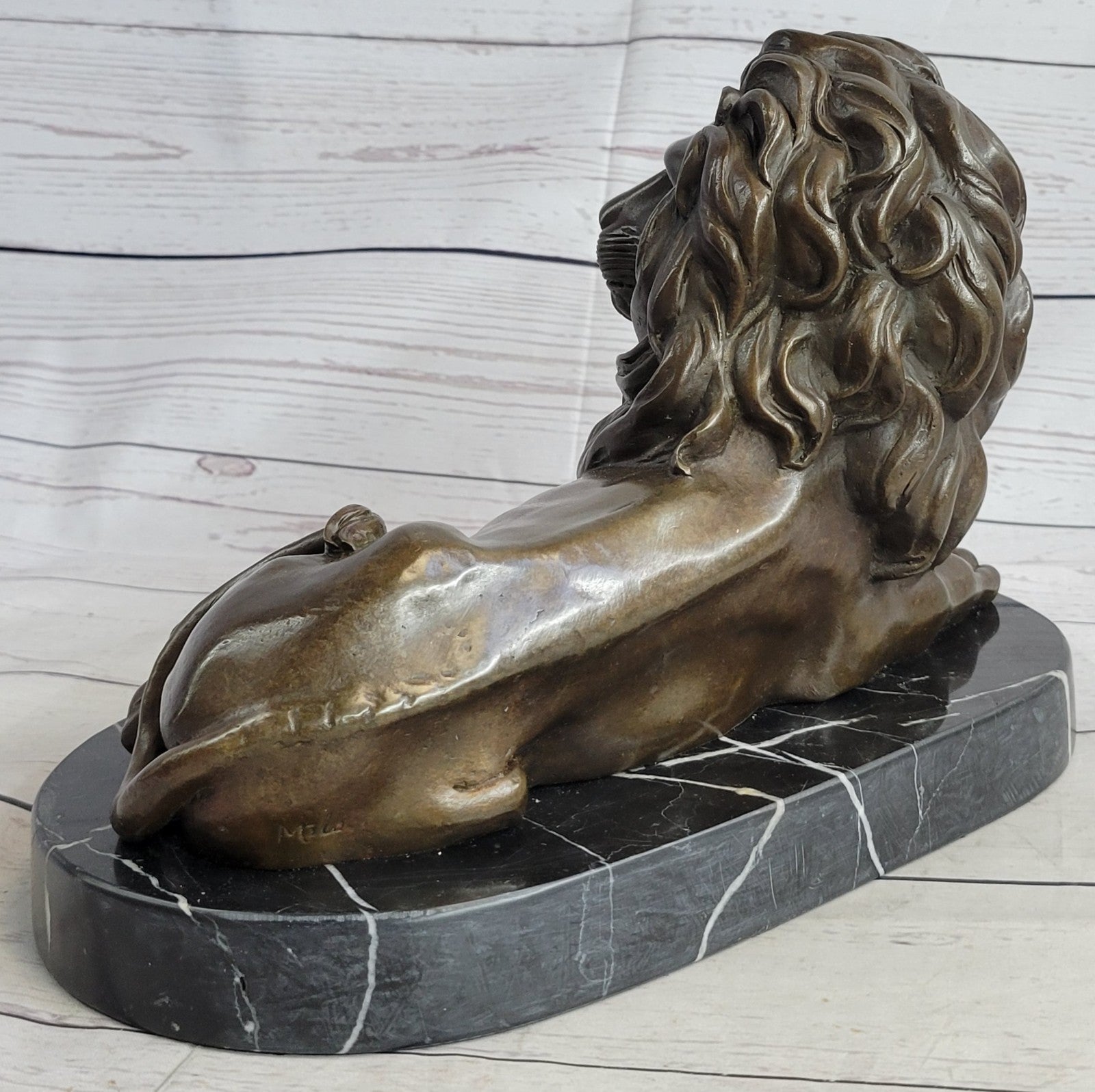 Art Deco Handcrafted Wildlife African Lion Bronze Sculpture Marble Base Figurine