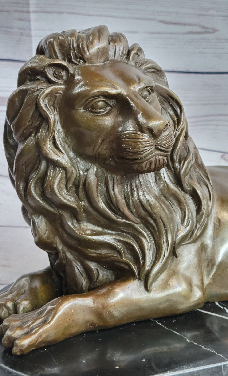 Art Deco Handcrafted Wildlife African Lion Bronze Sculpture Marble Base Figurine
