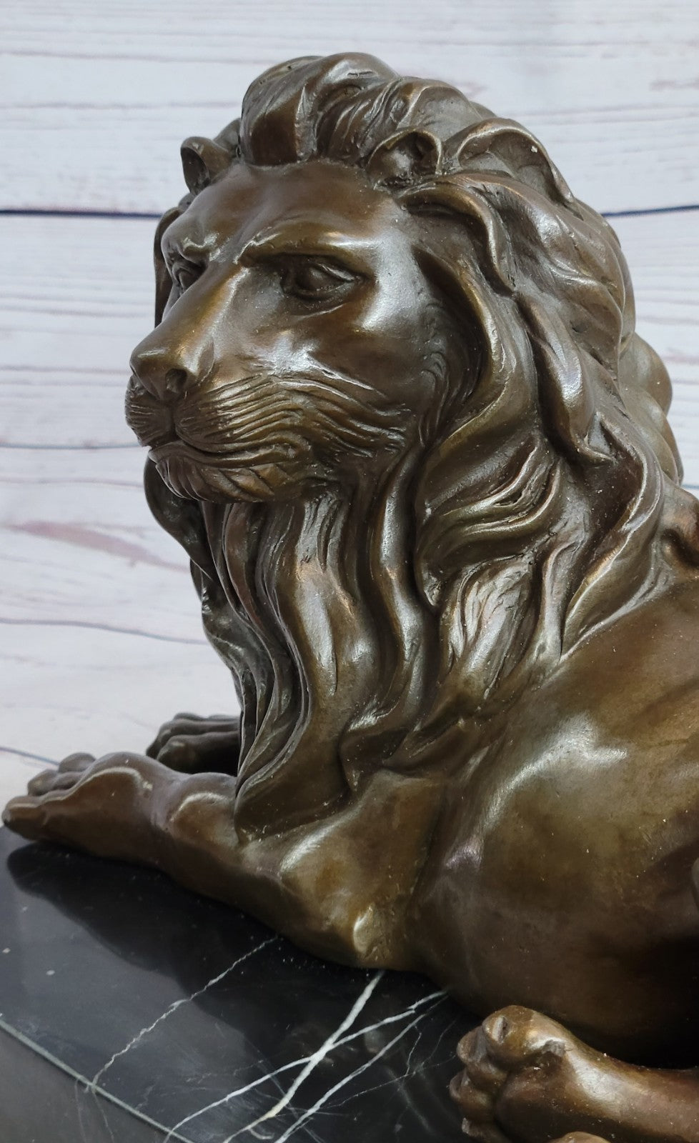 Art Deco Handcrafted Wildlife African Lion Bronze Sculpture Marble Base Figurine
