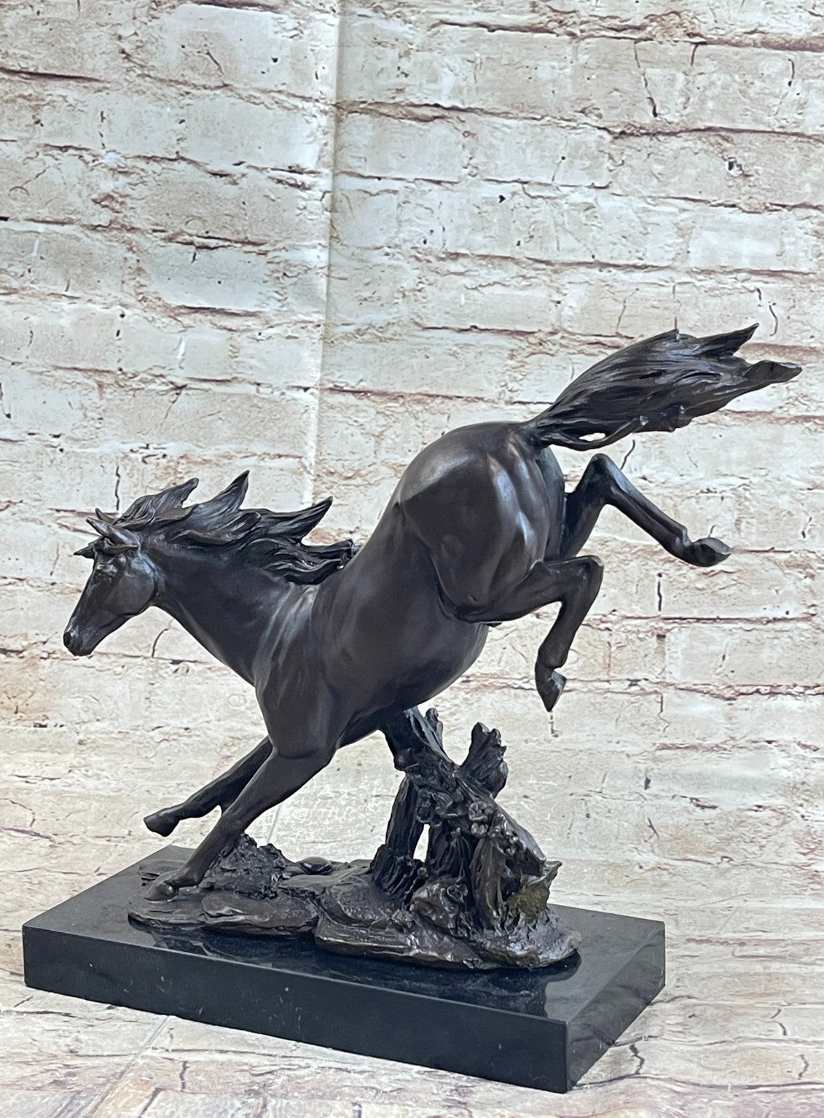 Signed Original Milo American Artist Rearing Wild Stallion Horse Bronze Statue