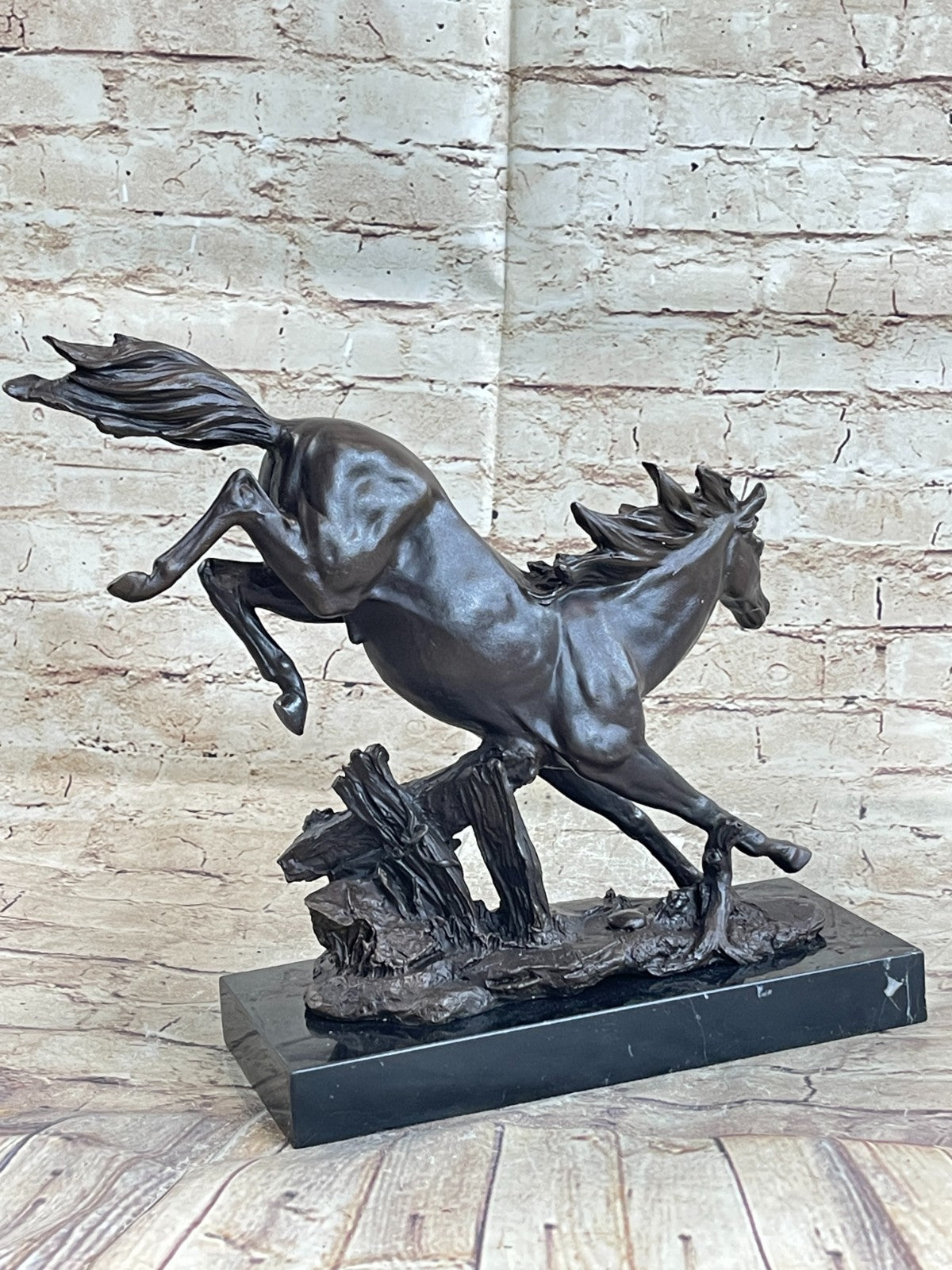 Signed Original Milo American Artist Rearing Wild Stallion Horse Bronze Statue