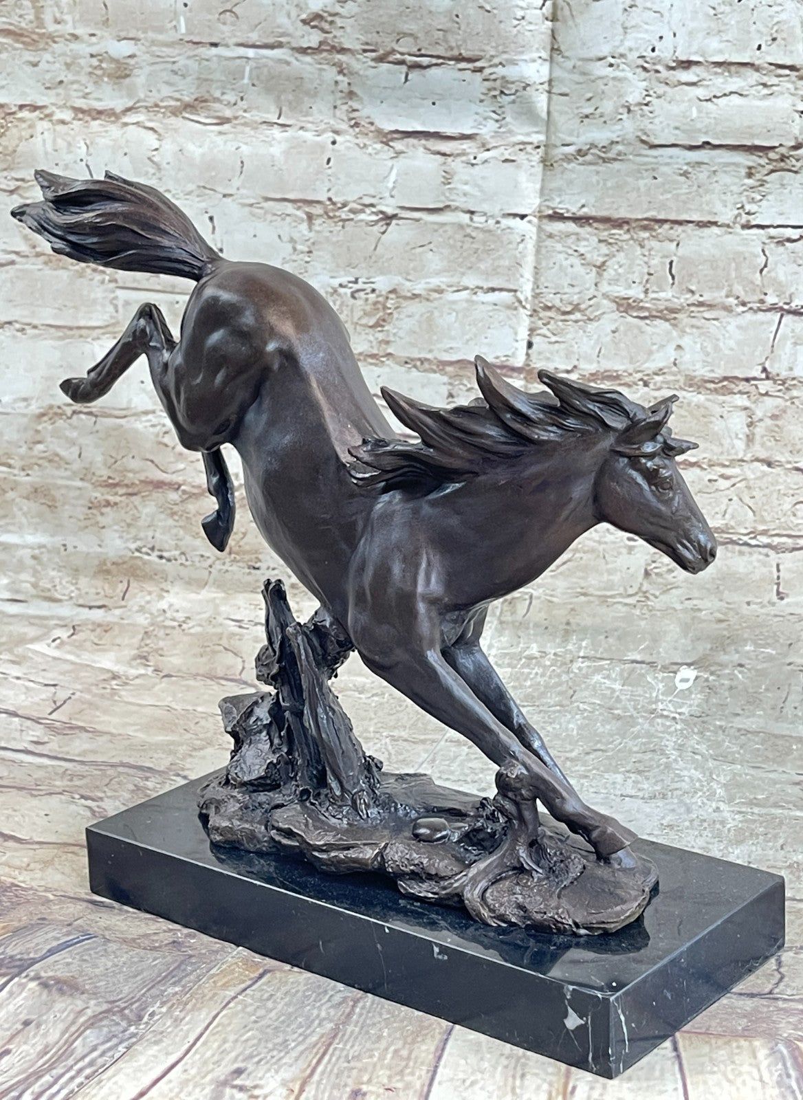 Signed Original Milo American Artist Rearing Wild Stallion Horse Bronze Statue
