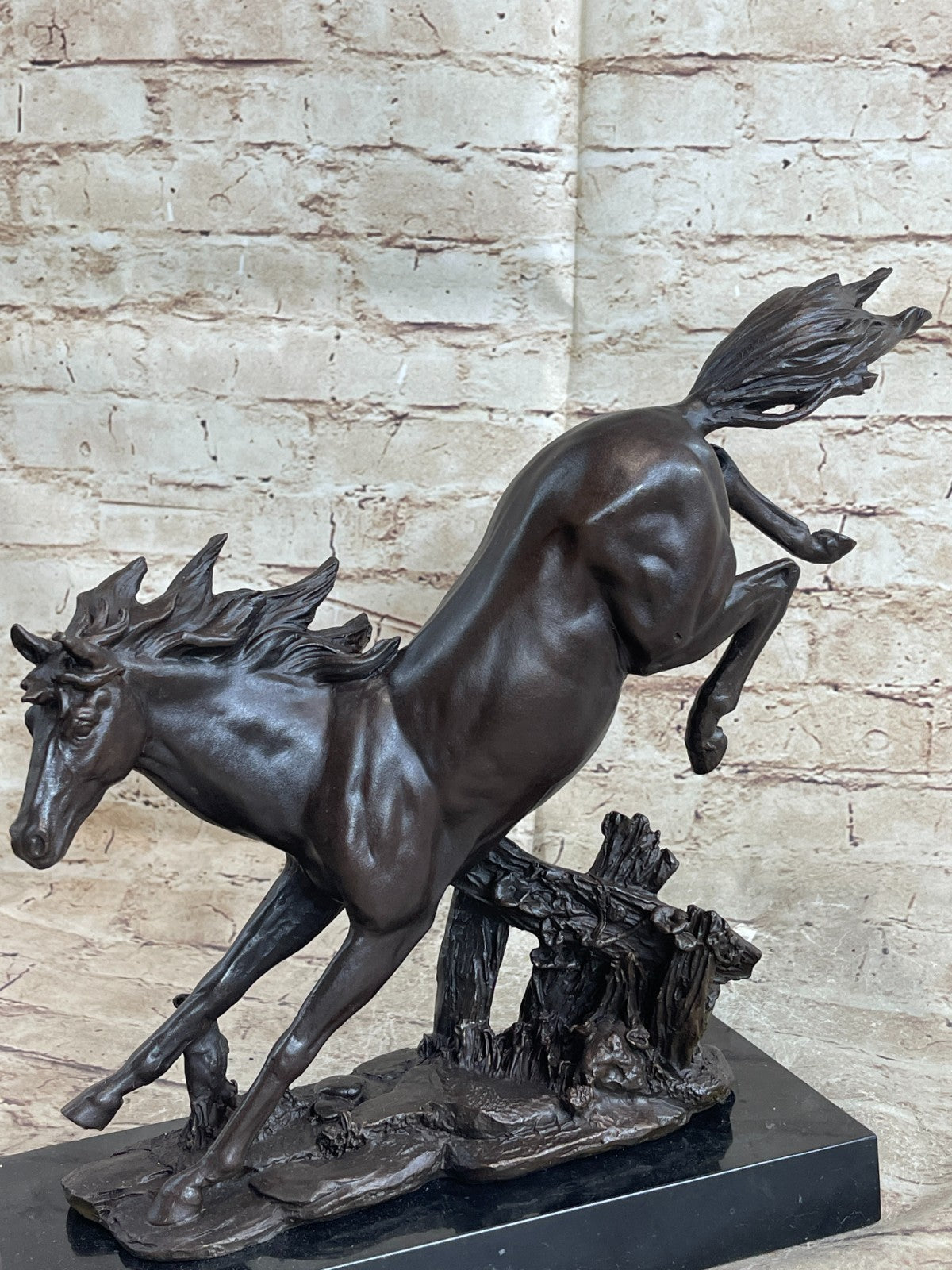 Signed Original Milo American Artist Rearing Wild Stallion Horse Bronze Statue