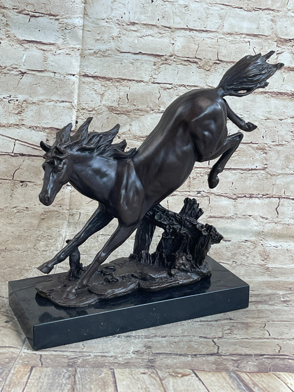 Signed Original Milo American Artist Rearing Wild Stallion Horse Bronze Statue