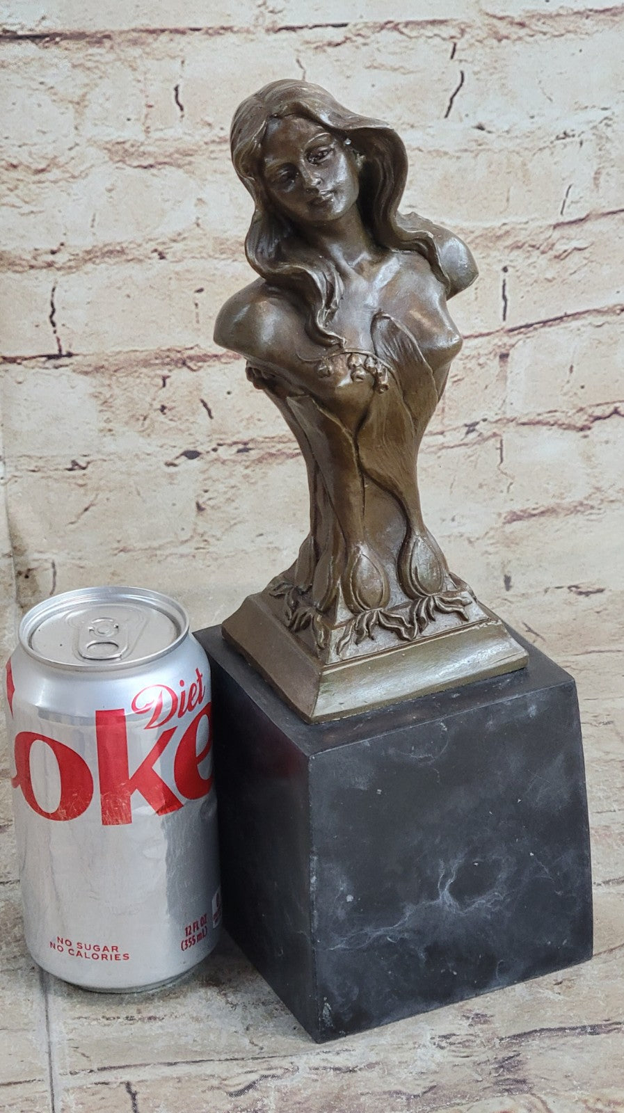 Elegant Female Portrait Bust Classic Beauty Bronze Marble Statue Partner Deco