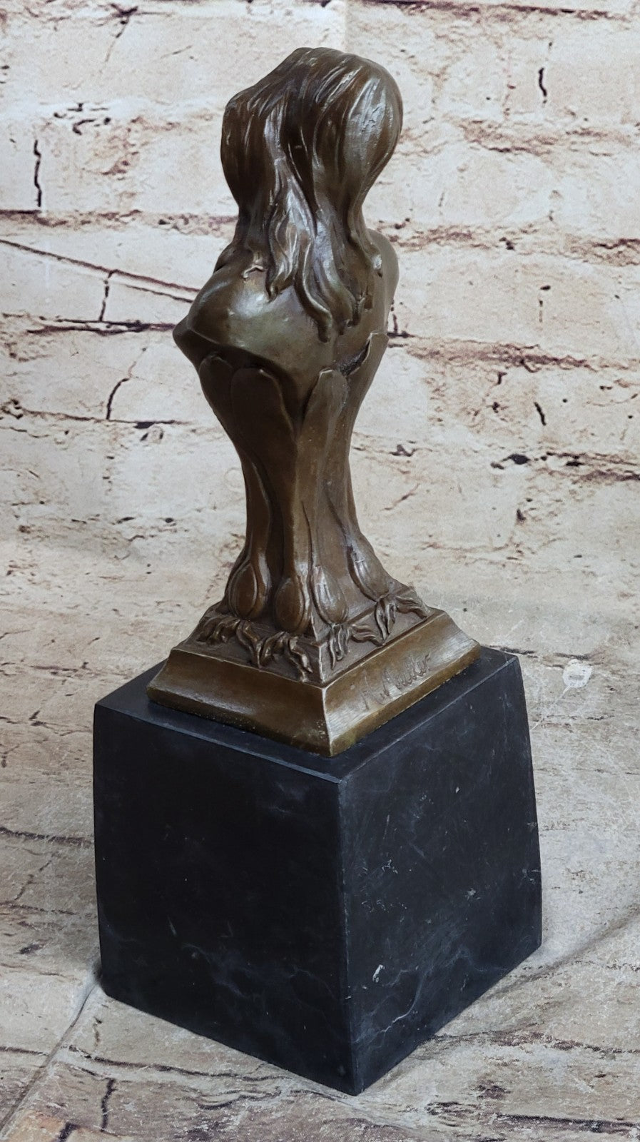 Elegant Female Portrait Bust Classic Beauty Bronze Marble Statue Partner Deco