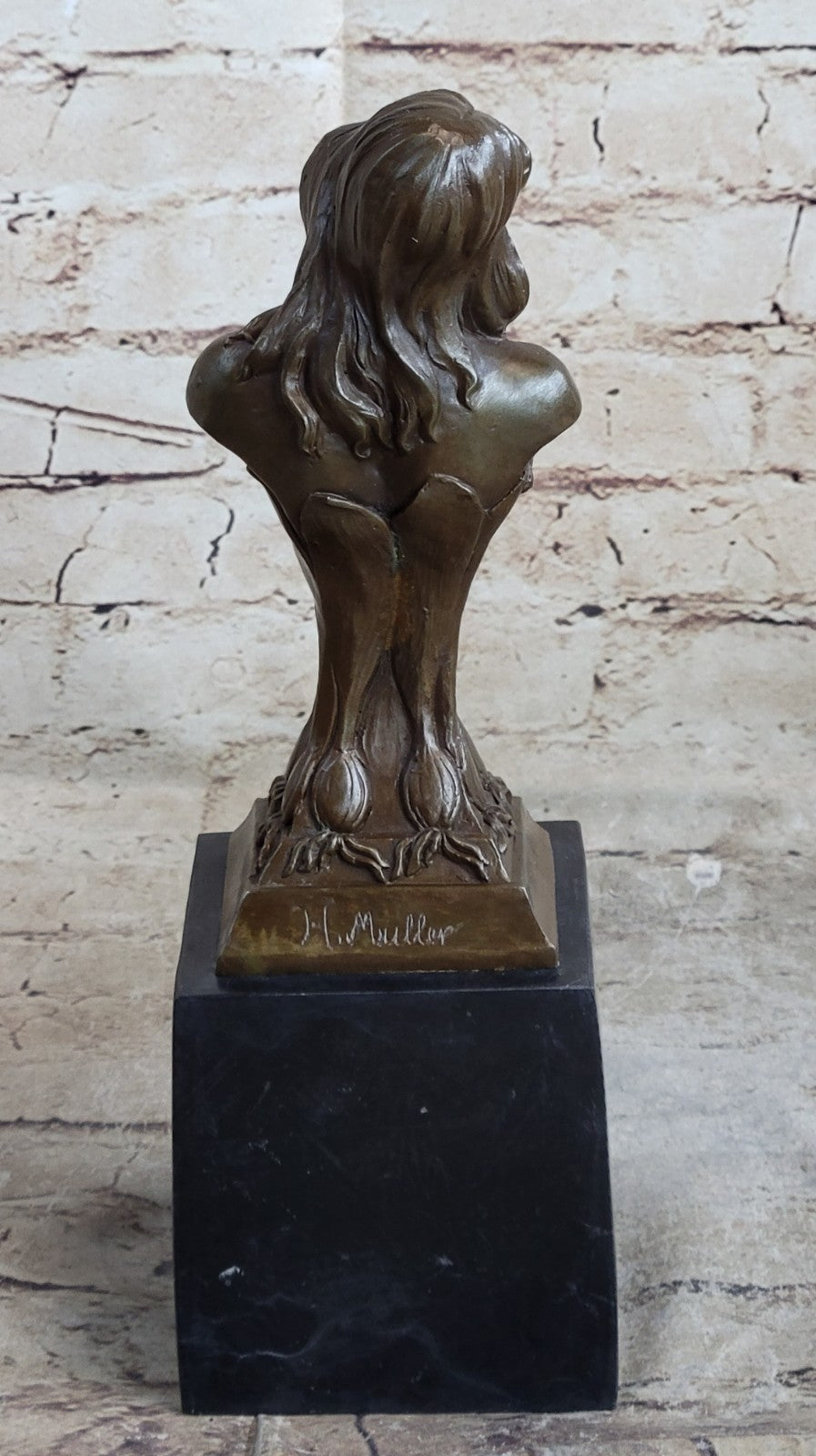 Elegant Female Portrait Bust Classic Beauty Bronze Marble Statue Partner Deco