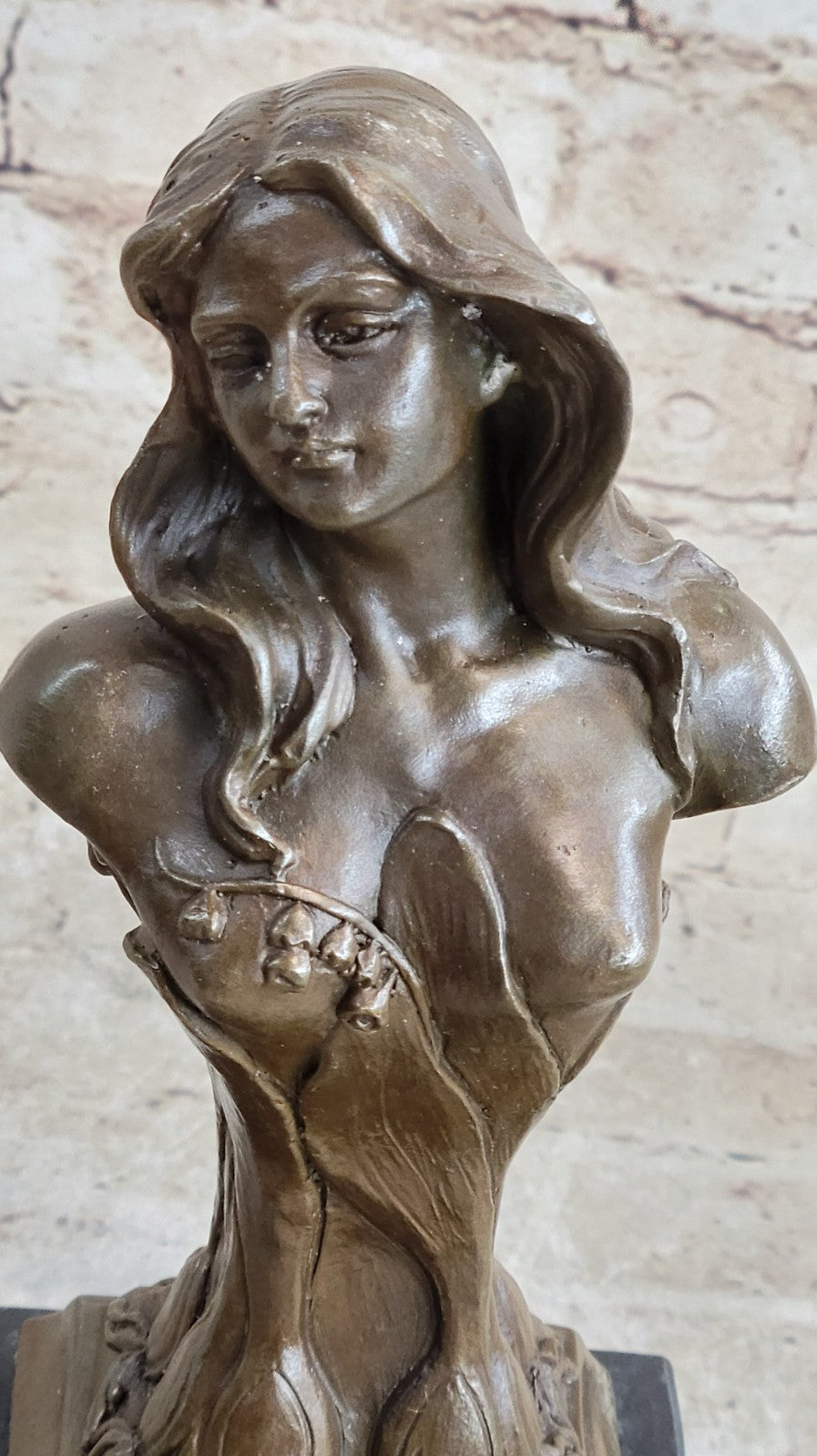 Elegant Female Portrait Bust Classic Beauty Bronze Marble Statue Partner Deco