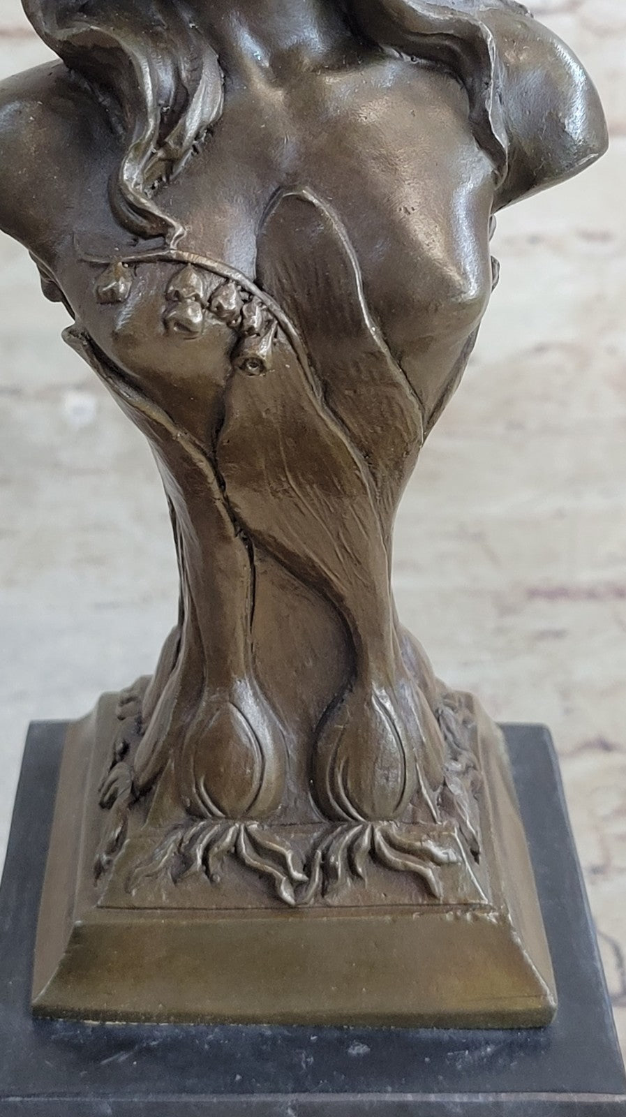 Elegant Female Portrait Bust Classic Beauty Bronze Marble Statue Partner Deco