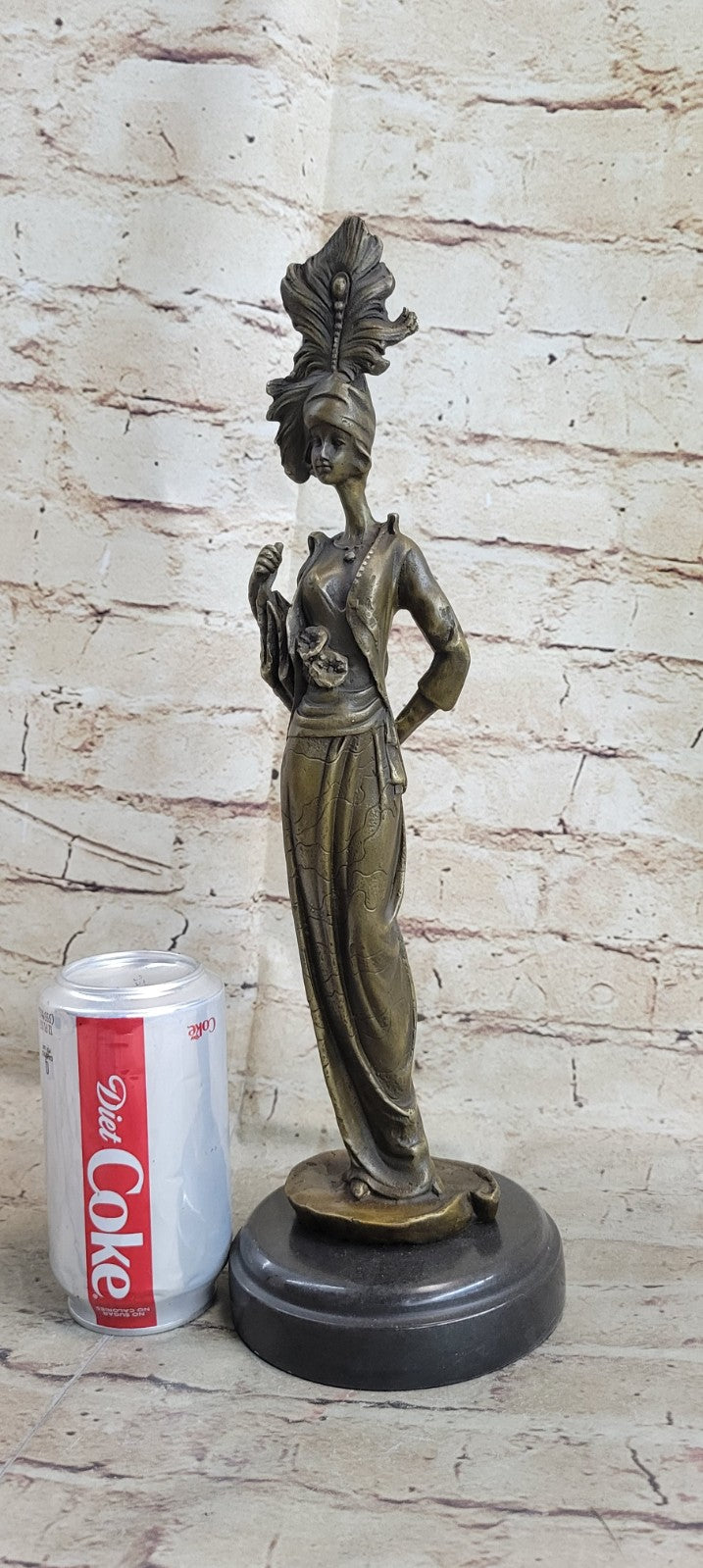 Large Elegant Victorian Lady in Feather Plume Hat Bust Sculpture Signed Statue