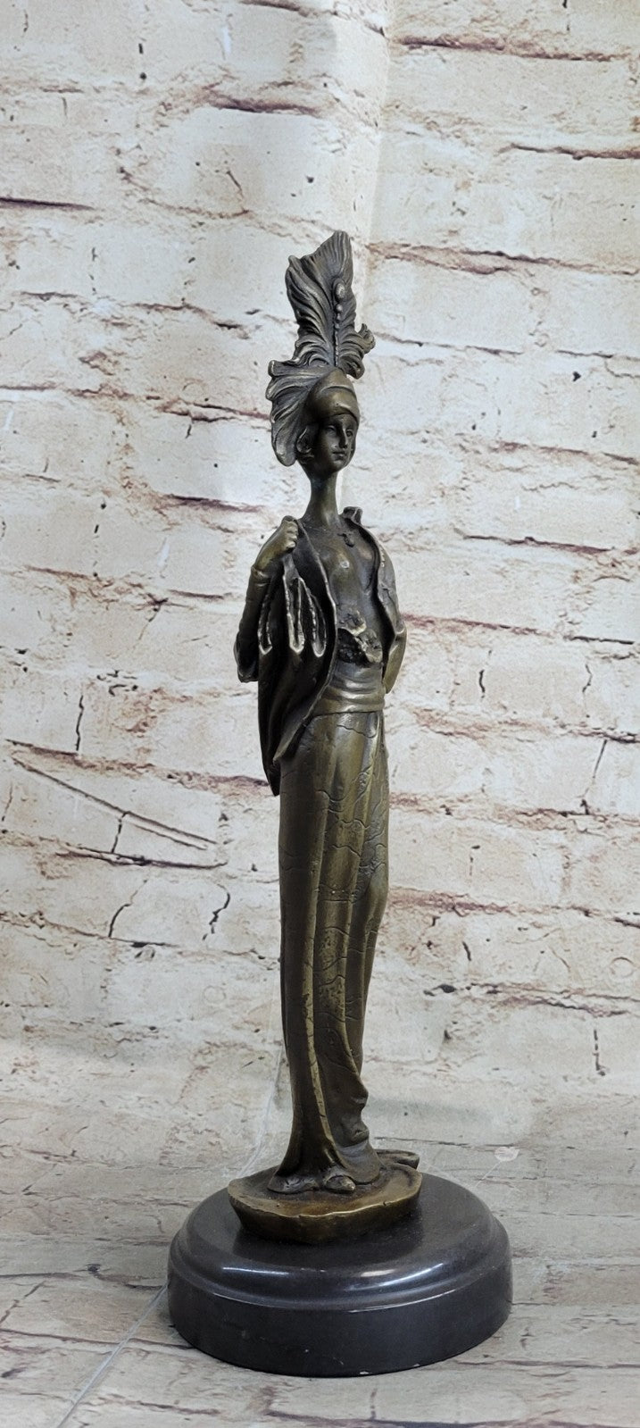 Large Elegant Victorian Lady in Feather Plume Hat Bust Sculpture Signed Statue