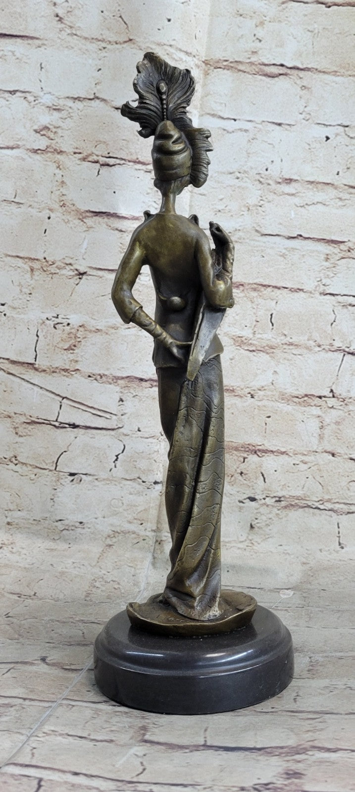 Large Elegant Victorian Lady in Feather Plume Hat Bust Sculpture Signed Statue