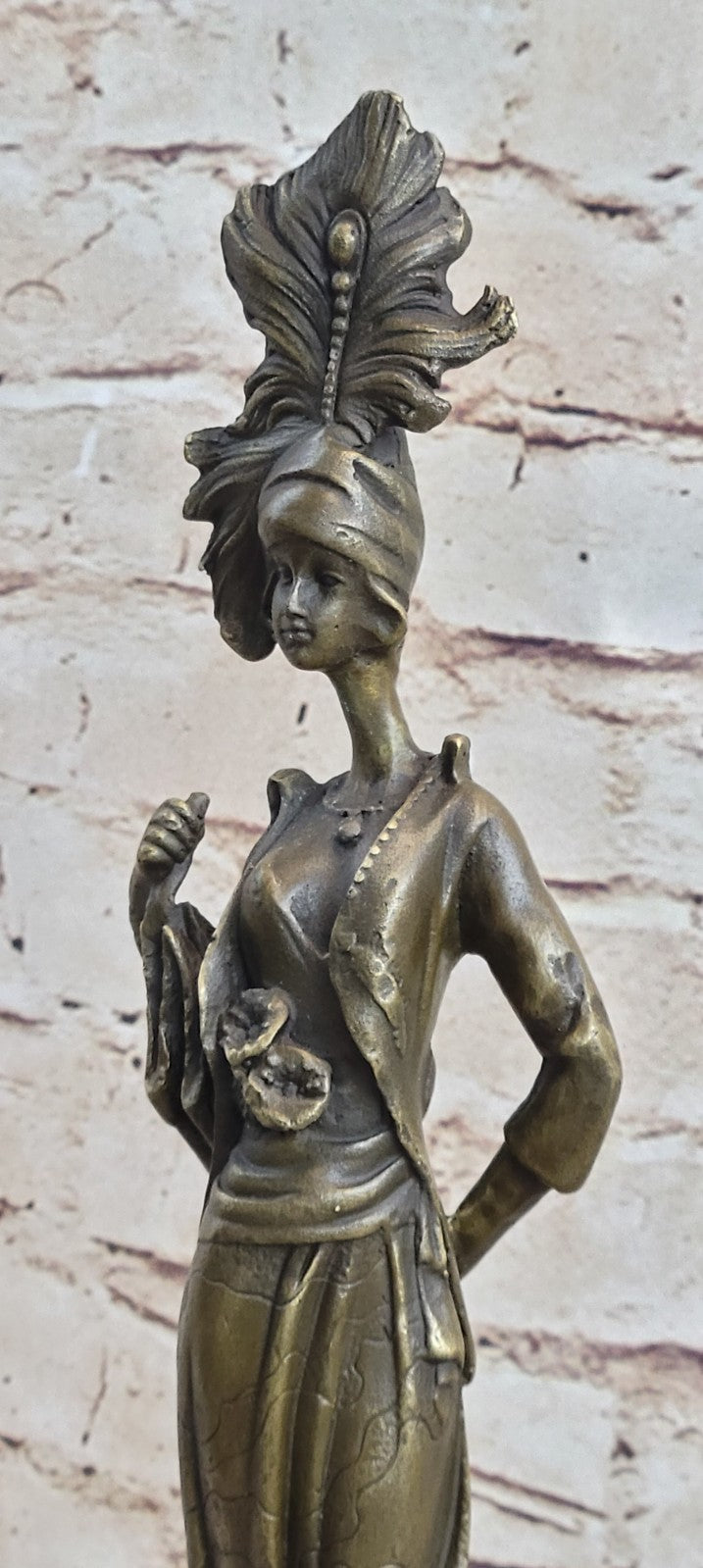 Large Elegant Victorian Lady in Feather Plume Hat Bust Sculpture Signed Statue