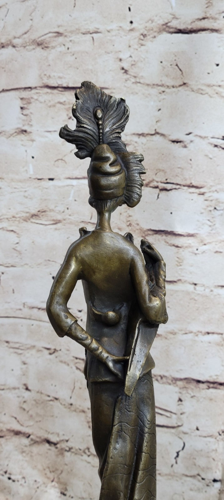 Large Elegant Victorian Lady in Feather Plume Hat Bust Sculpture Signed Statue