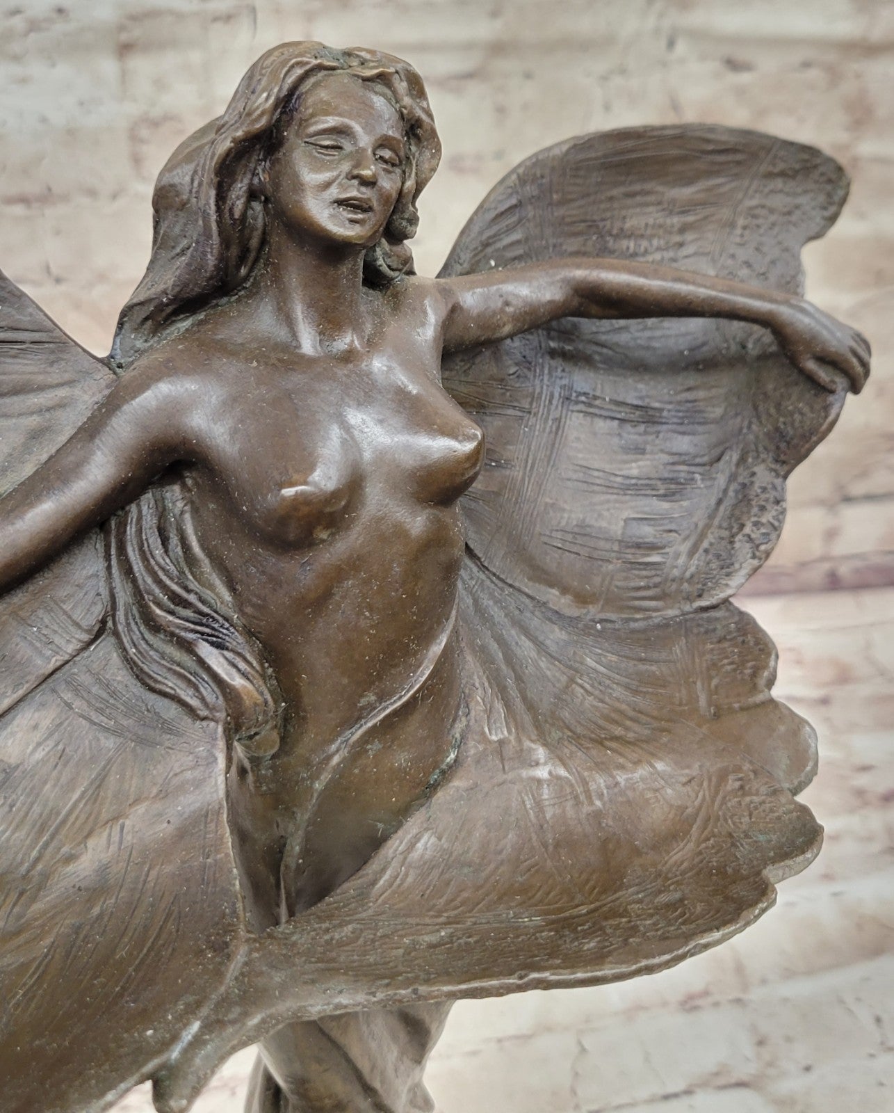 Handcrafted bronze sculpture SALE Art Sexy Erotic Angel Butterfly Nouveau Nude