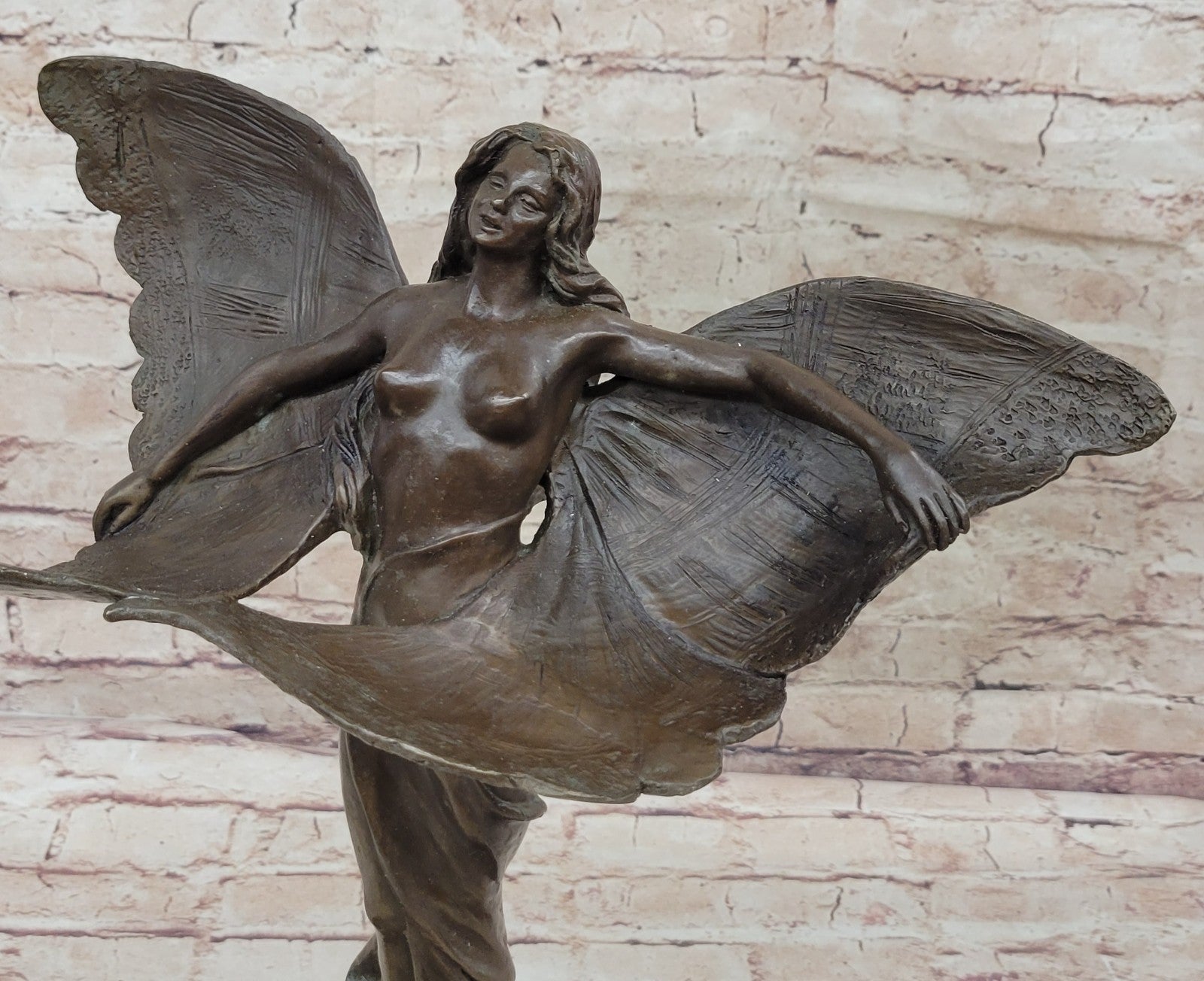 Handcrafted bronze sculpture SALE Art Sexy Erotic Angel Butterfly Nouveau Nude