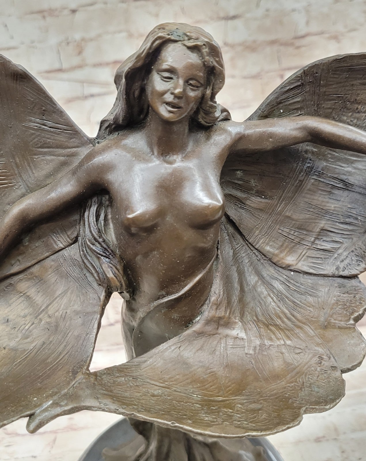 Handcrafted bronze sculpture SALE Art Sexy Erotic Angel Butterfly Nouveau Nude