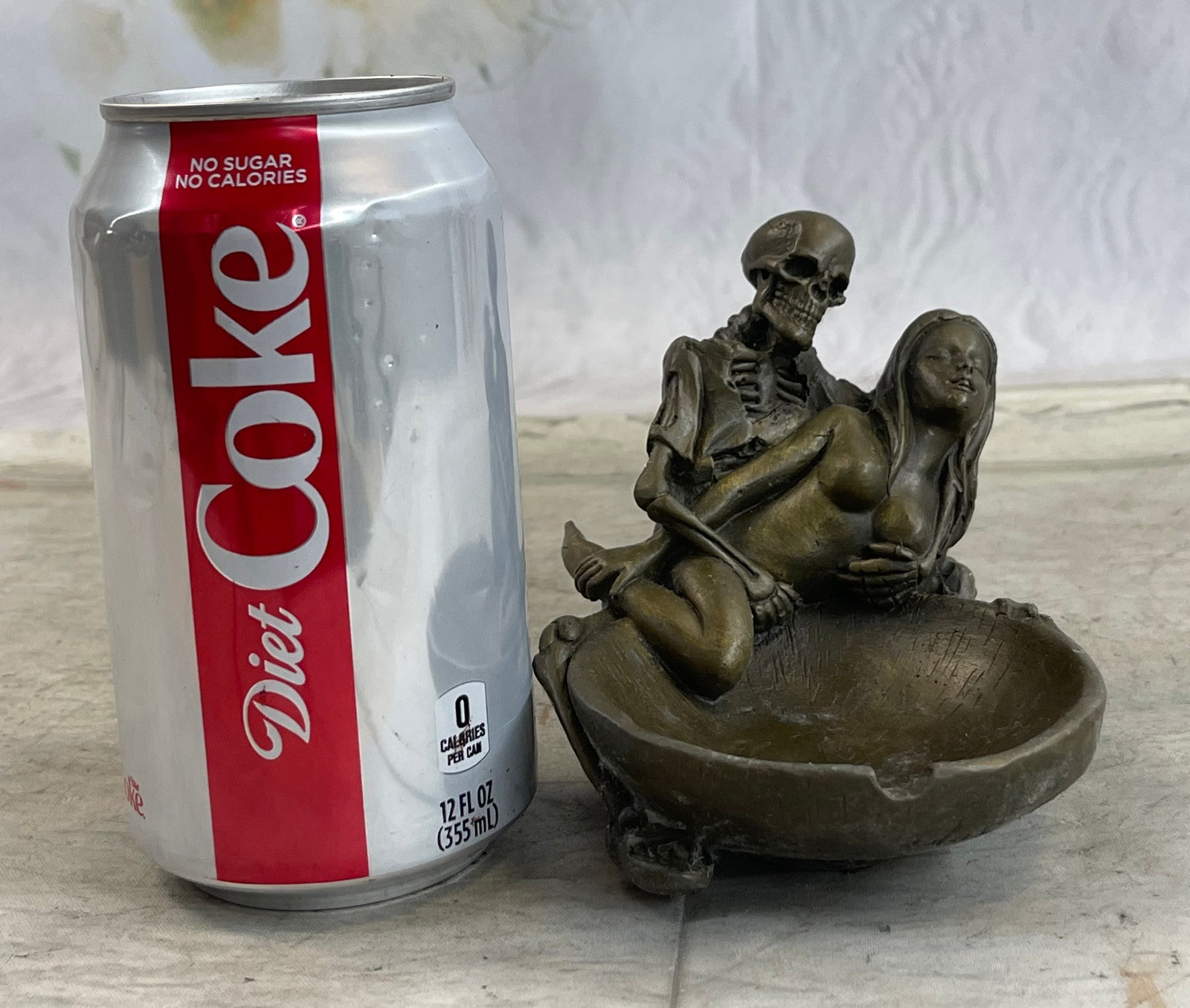 Handcrafted bronze sculpture SALE Ash Girl Nude With Skeleton Cast Hot Deco Art