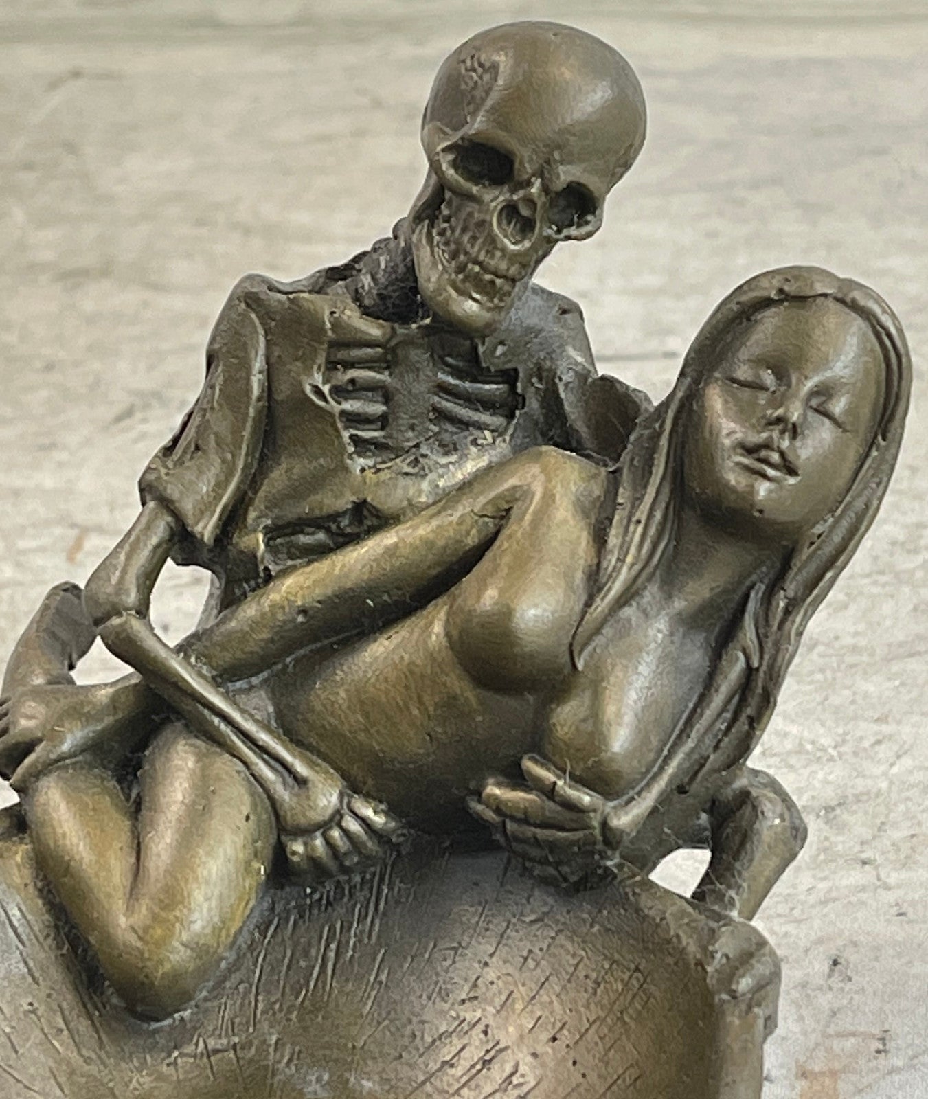 Handcrafted bronze sculpture SALE Ash Girl Nude With Skeleton Cast Hot Deco Art