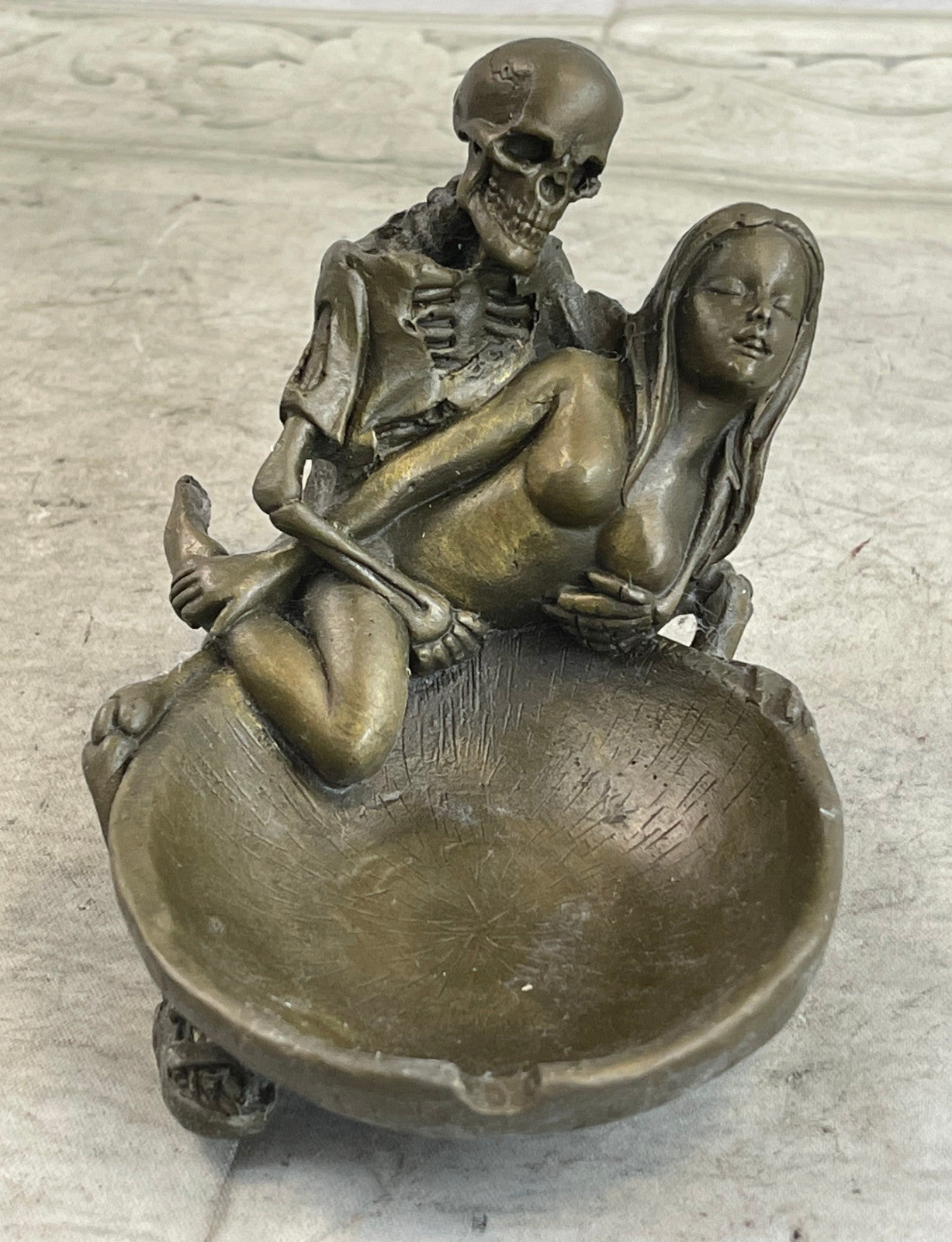 Handcrafted bronze sculpture SALE Ash Girl Nude With Skeleton Cast Hot Deco Art