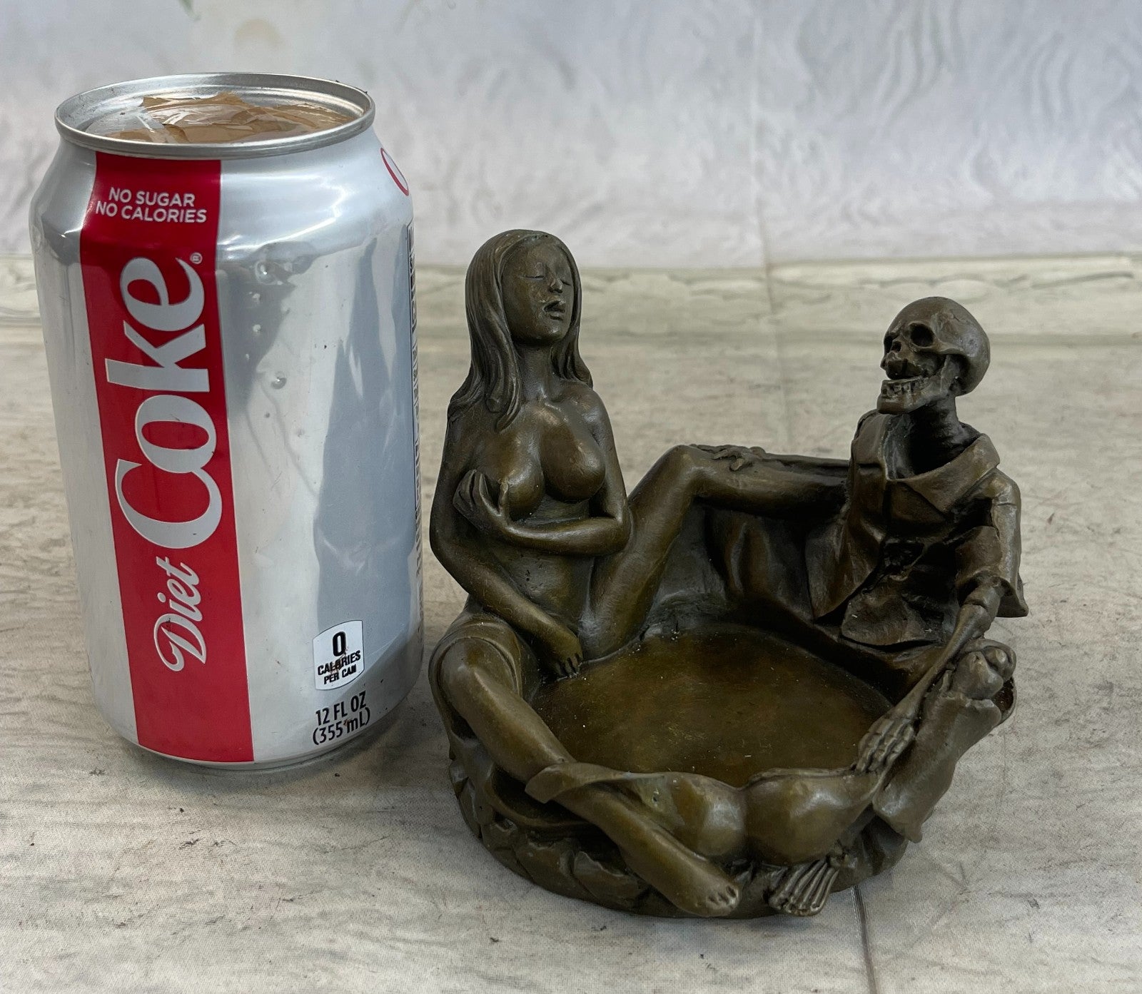 New Signed Original Artist Bar Office Home Deco Ashtray Skeleton Nude Bronze