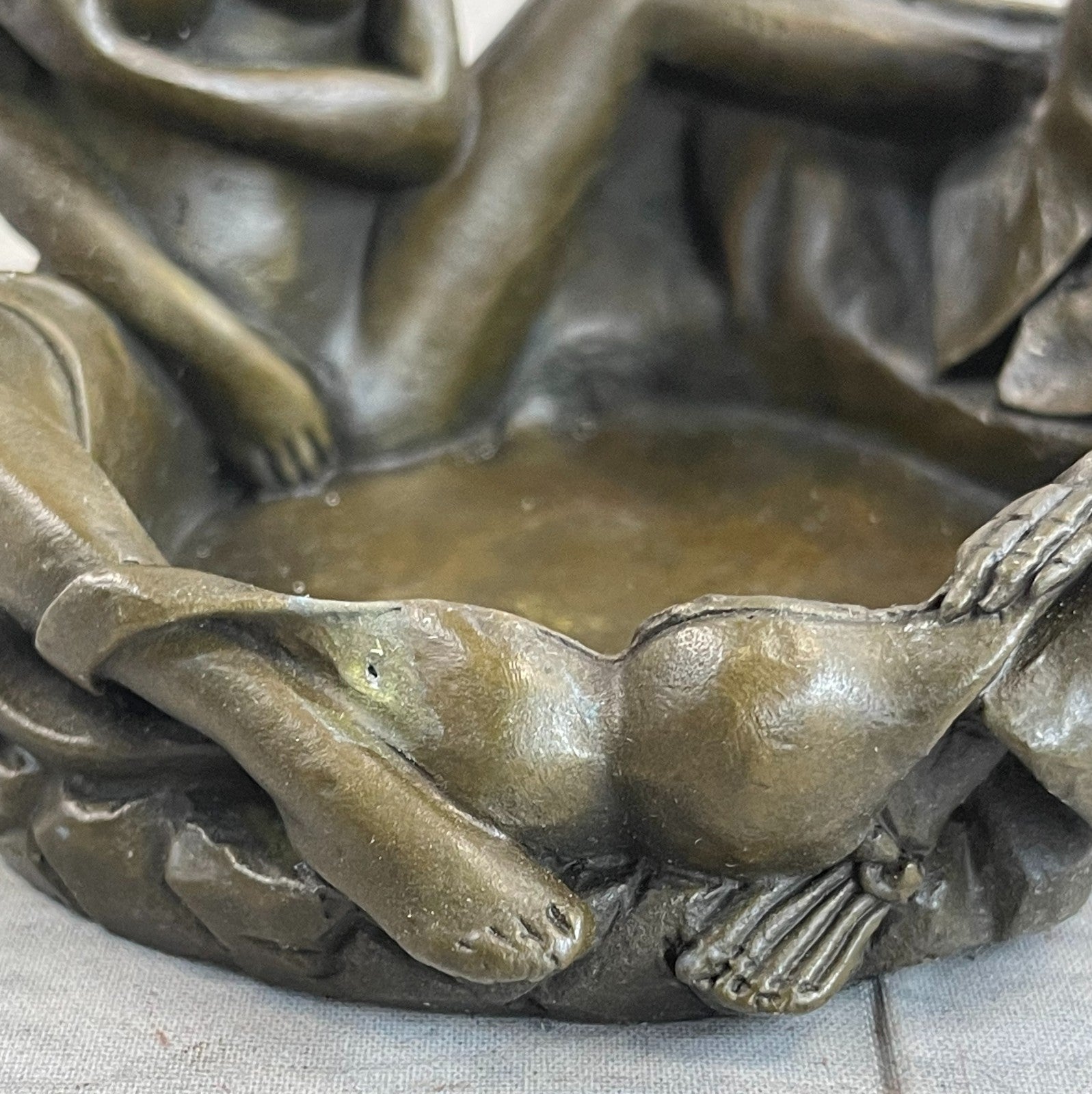 New Signed Original Artist Bar Office Home Deco Ashtray Skeleton Nude Bronze