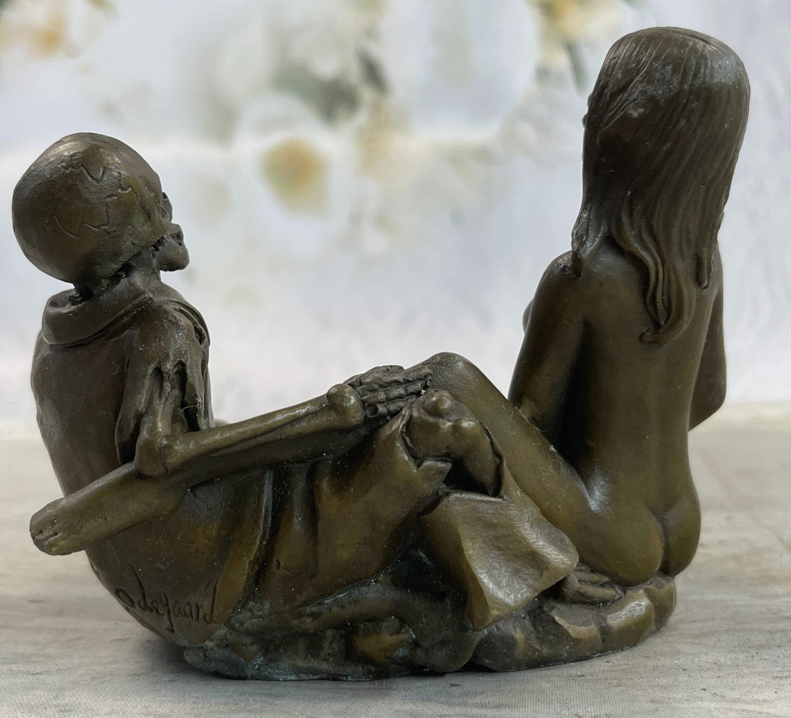 New Signed Original Artist Bar Office Home Deco Ashtray Skeleton Nude Bronze