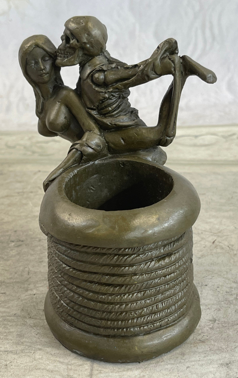 Buy Nude Skeleton Erotic Bronze Sculpture – Handcrafted Pen Holder Figurine by Olaf Odegaard