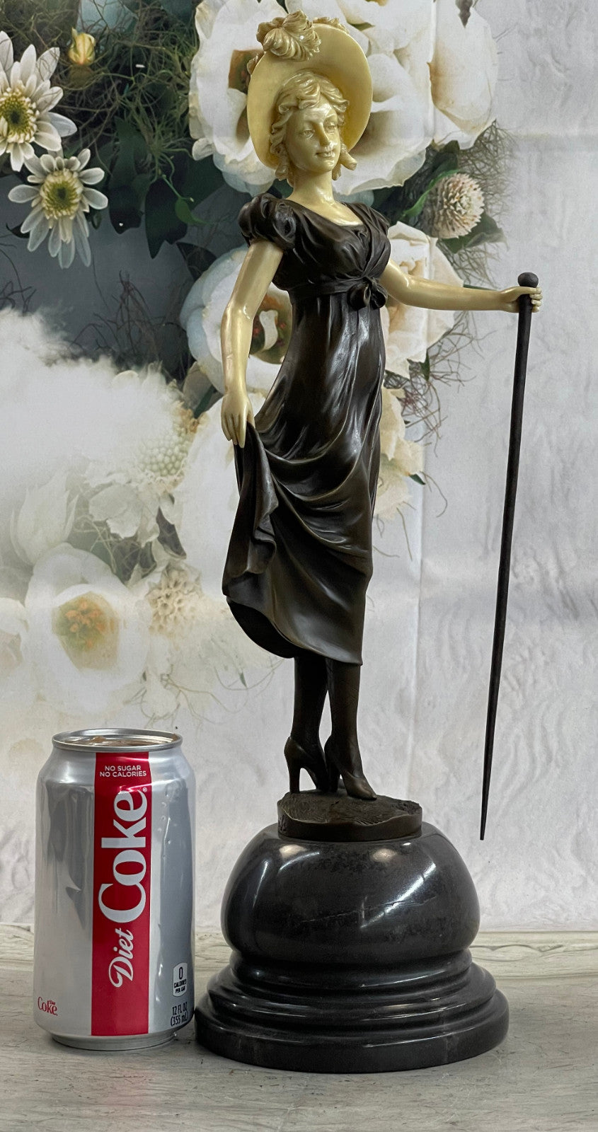 Bronze Sculpture Victorian Female Bronze Sculpture Marble Base Figurine Figure