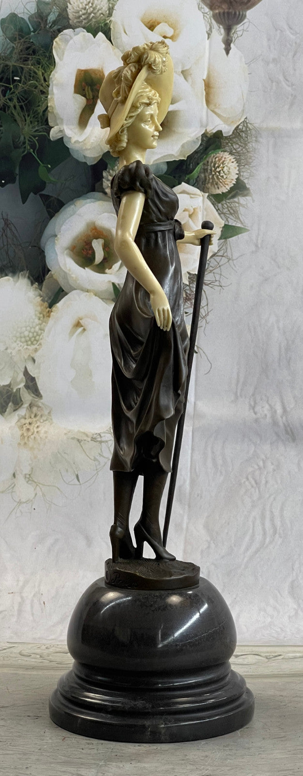 Bronze Sculpture Victorian Female Bronze Sculpture Marble Base Figurine Figure