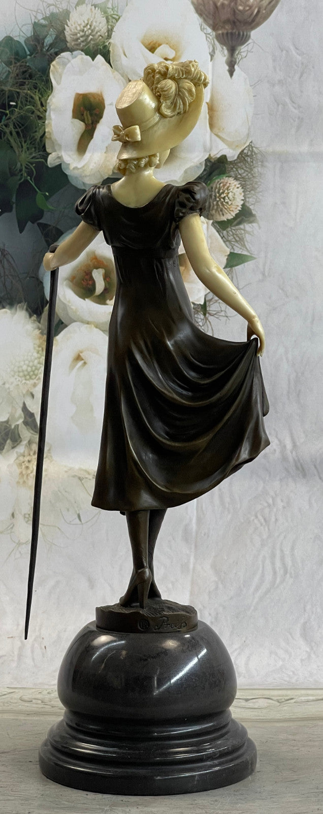 Bronze Sculpture Victorian Female Bronze Sculpture Marble Base Figurine Figure