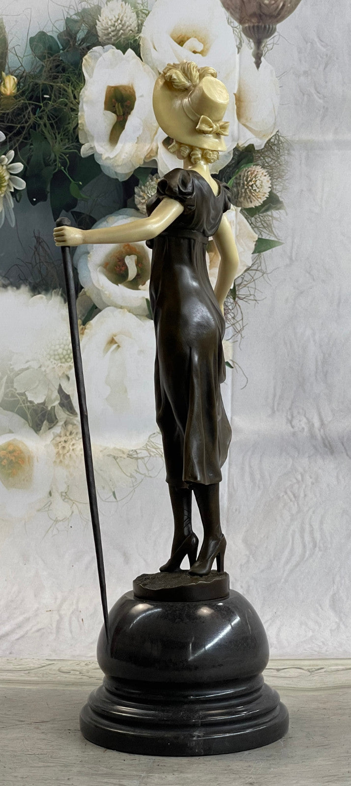 Bronze Sculpture Victorian Female Bronze Sculpture Marble Base Figurine Figure