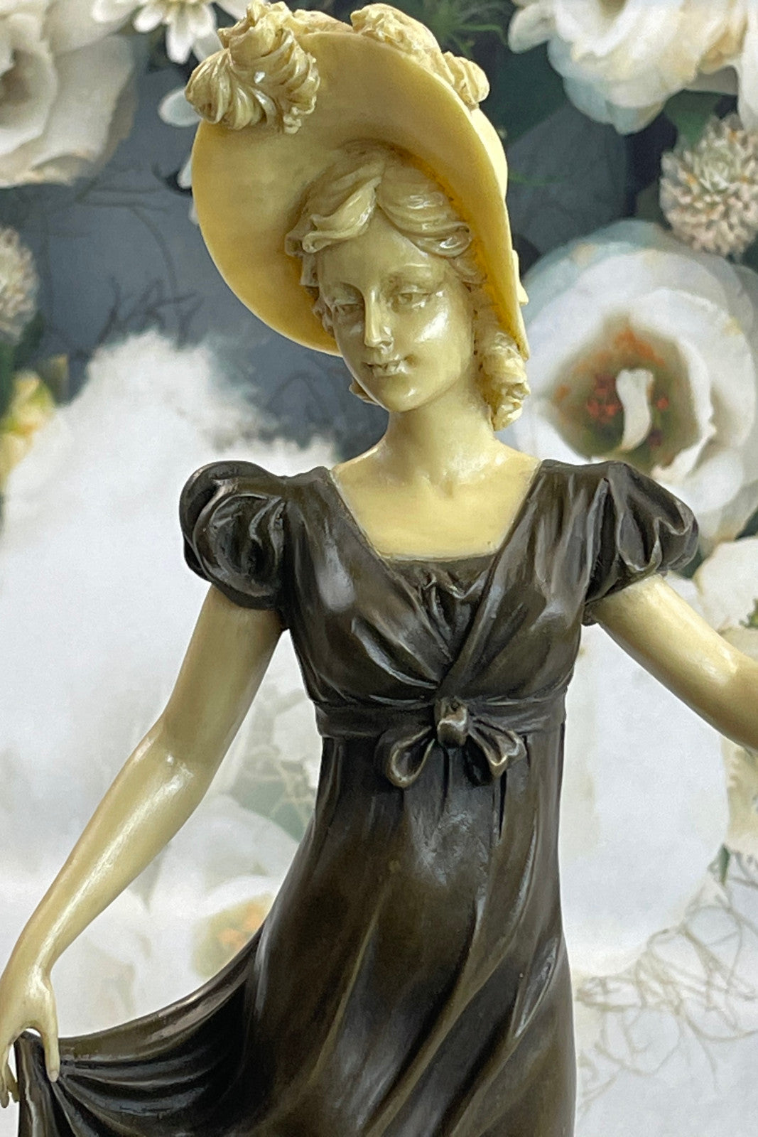 Bronze Sculpture Victorian Female Bronze Sculpture Marble Base Figurine Figure