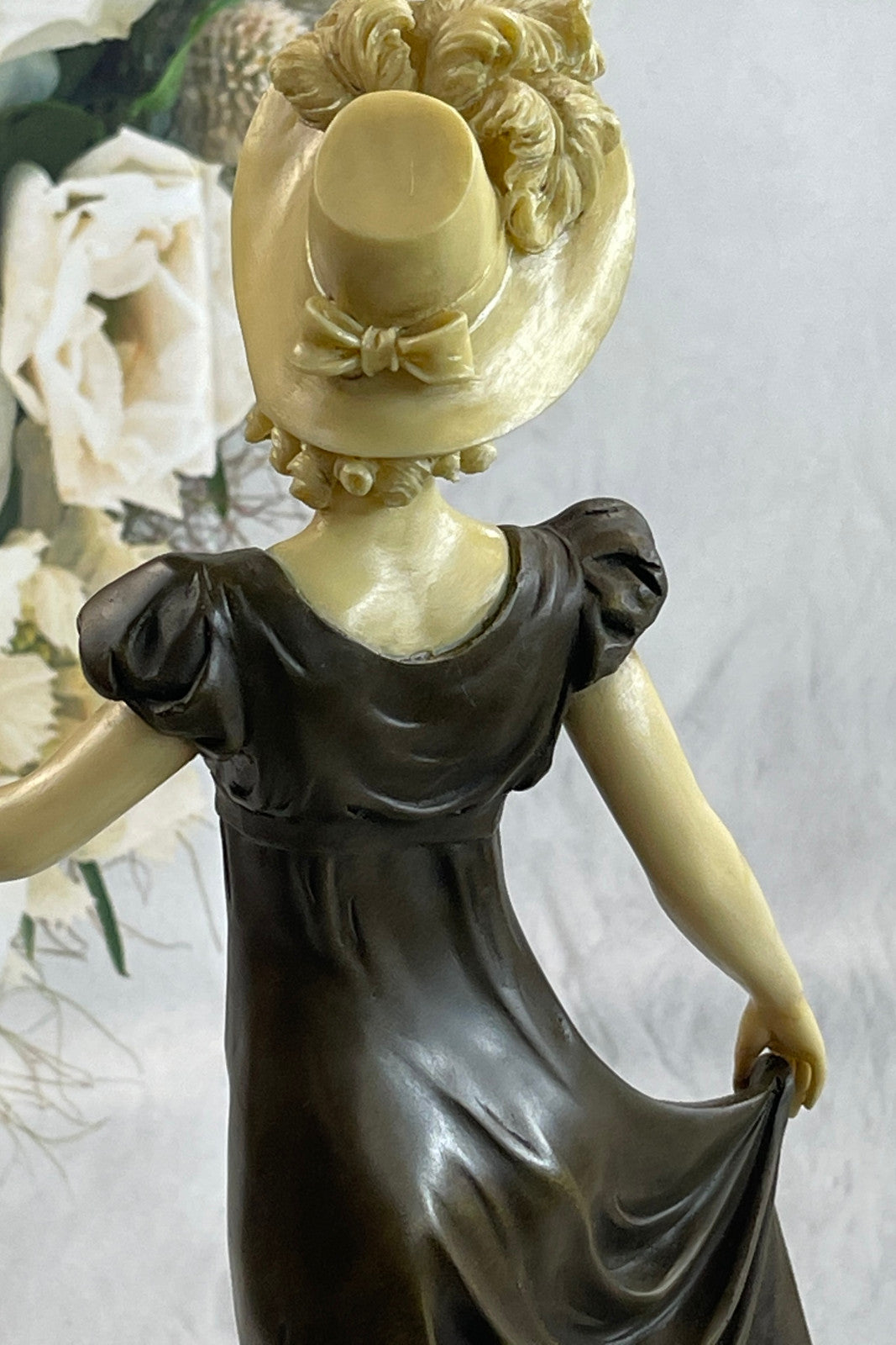 Bronze Sculpture Victorian Female Bronze Sculpture Marble Base Figurine Figure