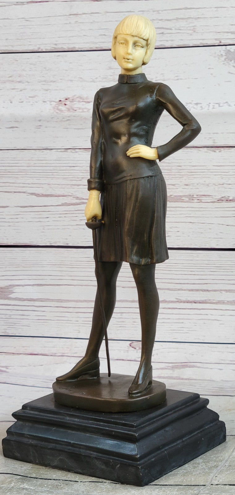 Art Nouveau Female Fencer Museum Quality Bronze Sculpture by Preiss Decor Figure