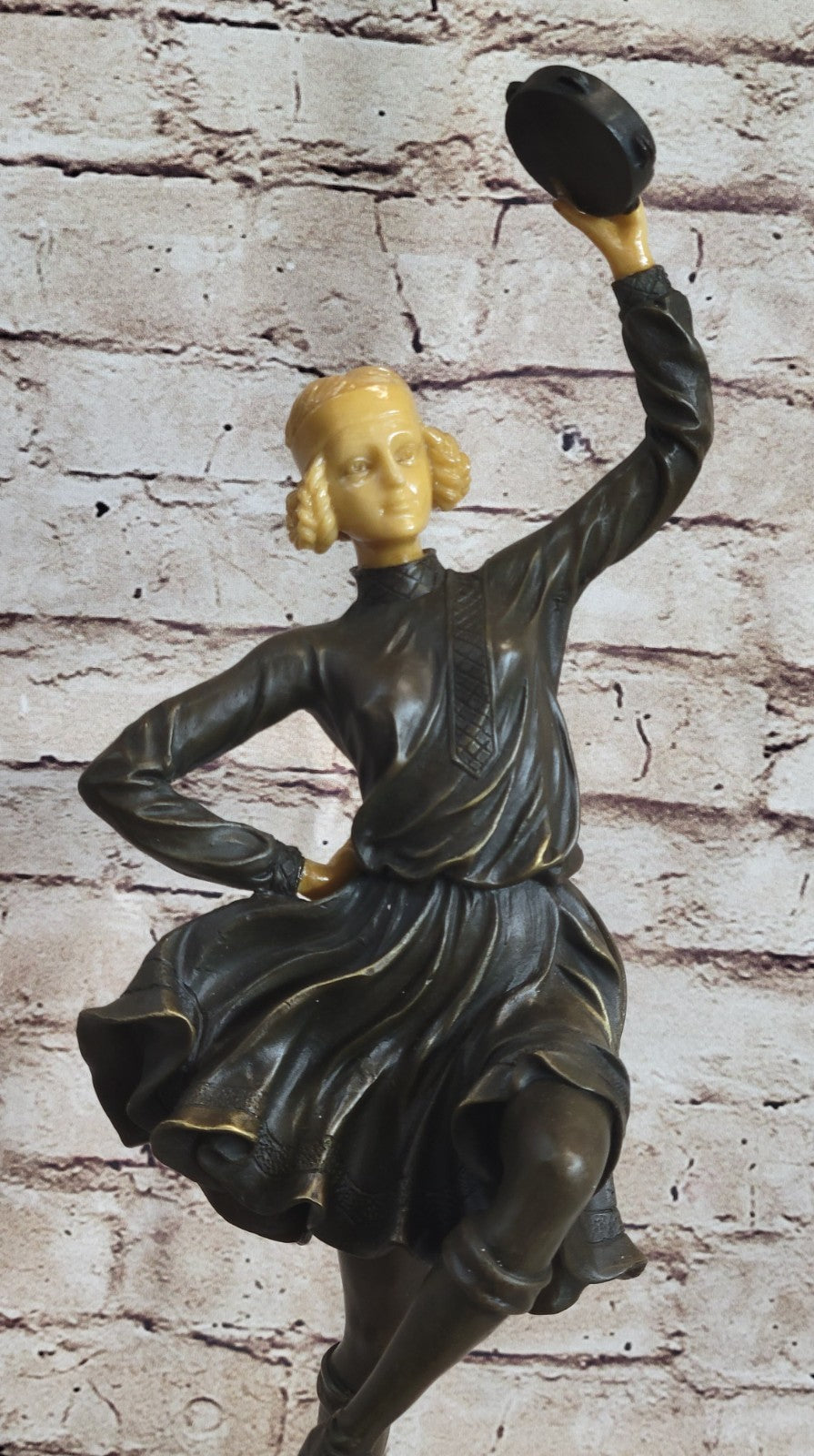 Museum Quality Bronze Sculpture Musicians Gypsy Woman Playing Tambourine