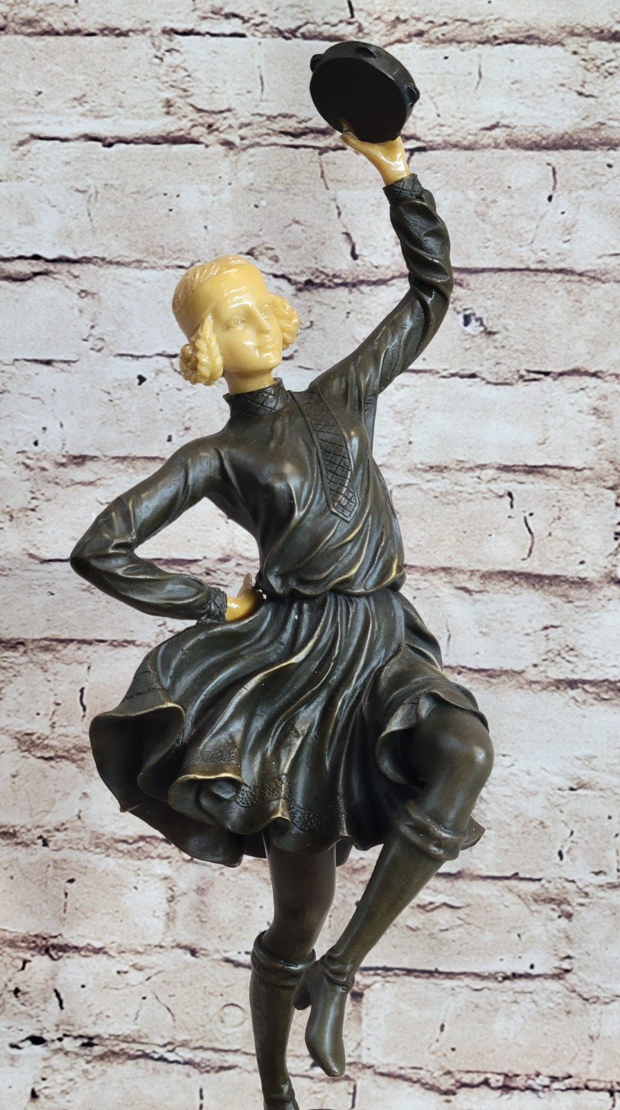 Museum Quality Bronze Sculpture Musicians Gypsy Woman Playing Tambourine