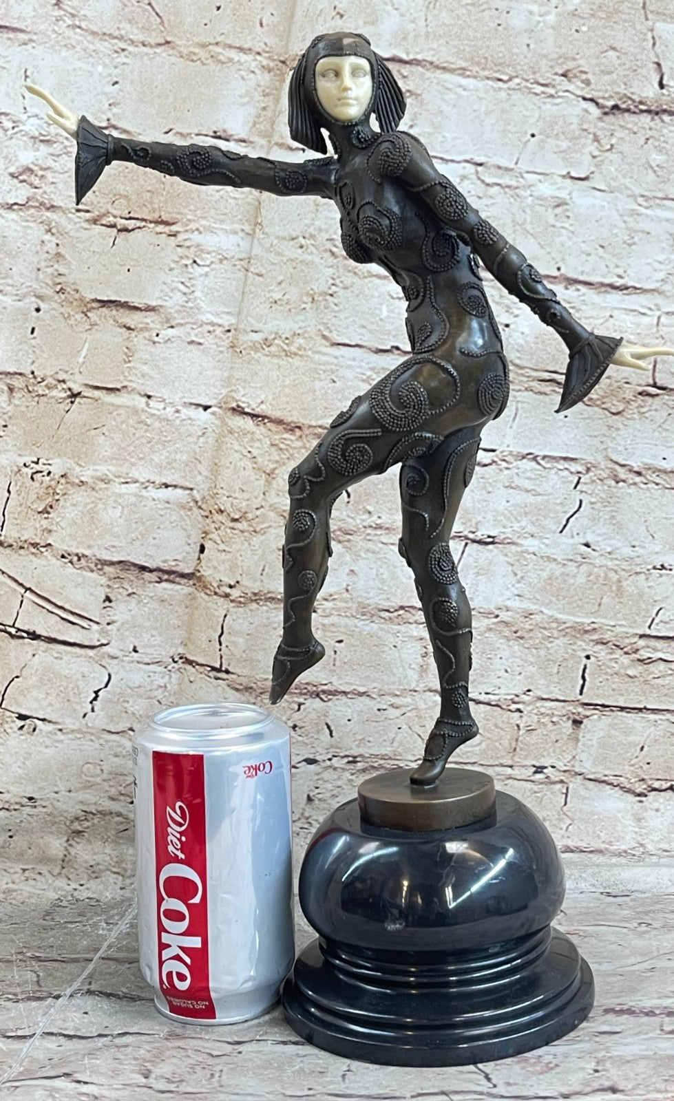 SIGNED BRONZE SCULPTURE ART DECO HIGHLY DETAILED PREISS STATUE ON MARBLE