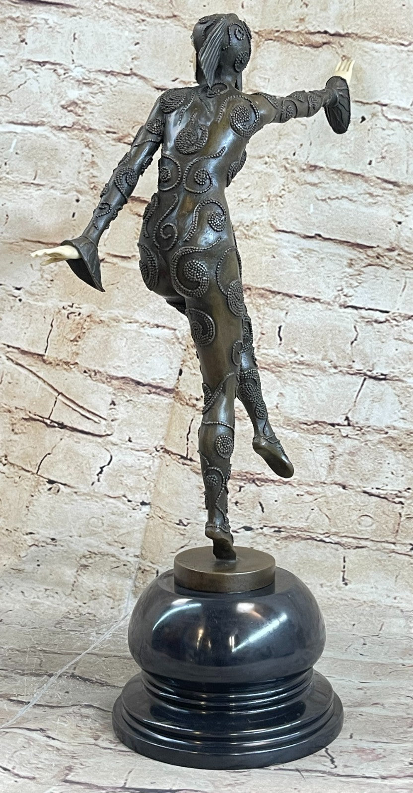 SIGNED BRONZE SCULPTURE ART DECO HIGHLY DETAILED PREISS STATUE ON MARBLE